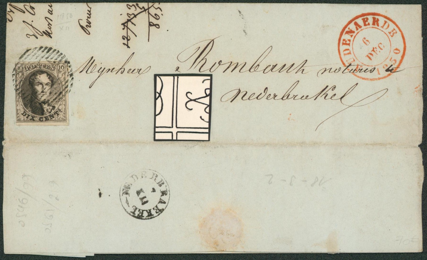 n°3 (3 marges, coté gauche au filet) + filigrane décallé sur LAC obl P9 çàd Audenaerde > Nederbrakel çàd cachet T18