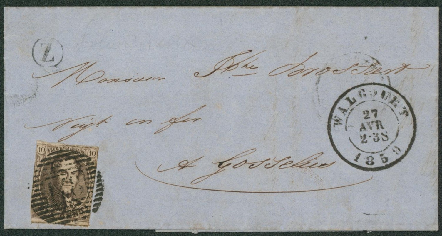 n°10A au filet sur LAC obl P148 çàd Walcourt + boite rurale "Z" (silenrieux) > Gosselies"