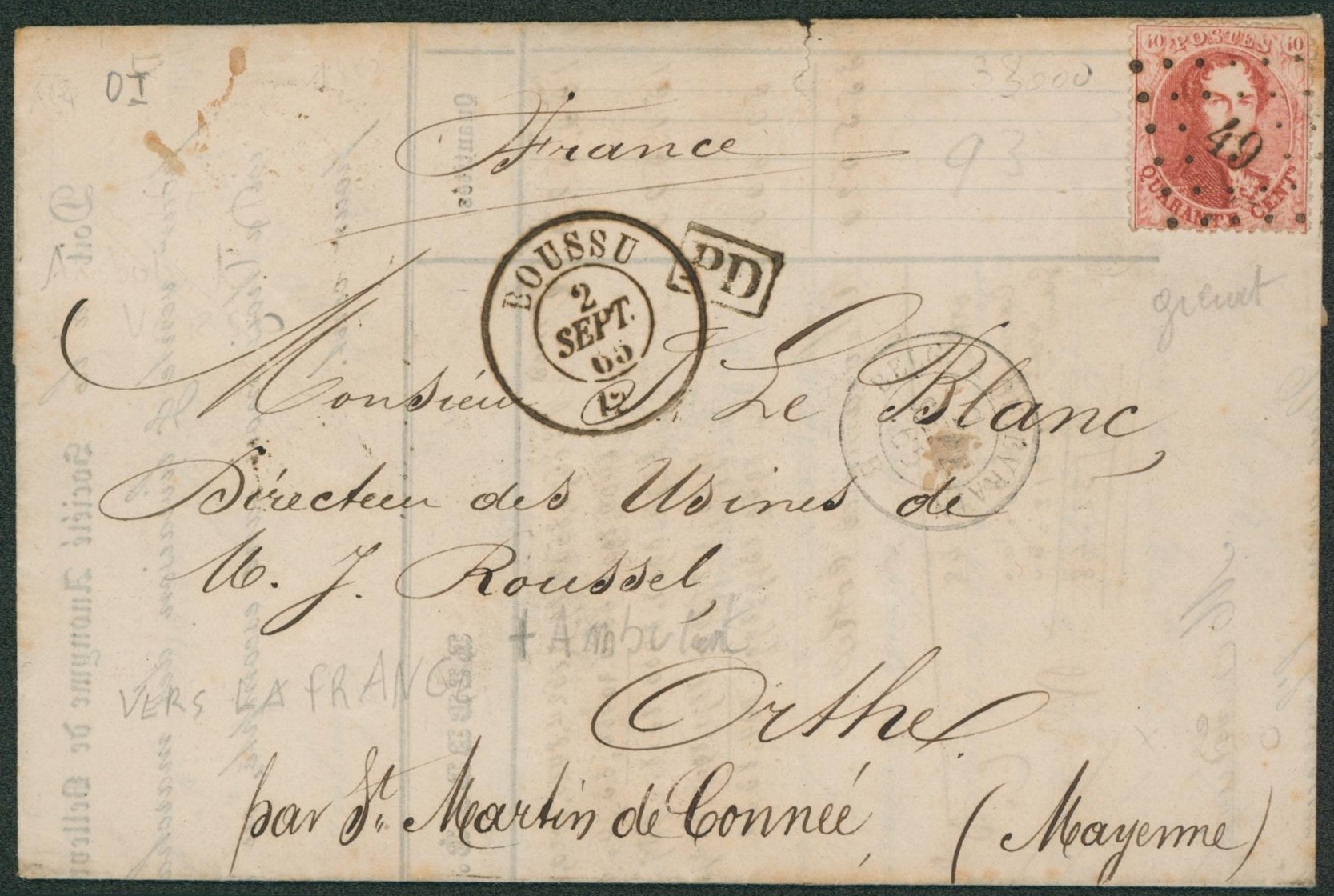 n°16 (nuance) sur LAC obl Pt 49 çàd Boussu (Luxe) > Orthe par St-Martin de connée (France) + Passage "France par Ambt Midi 1" / Charbonnage Bellevue, Baisieux, dour et thulin (origine Elouges)"