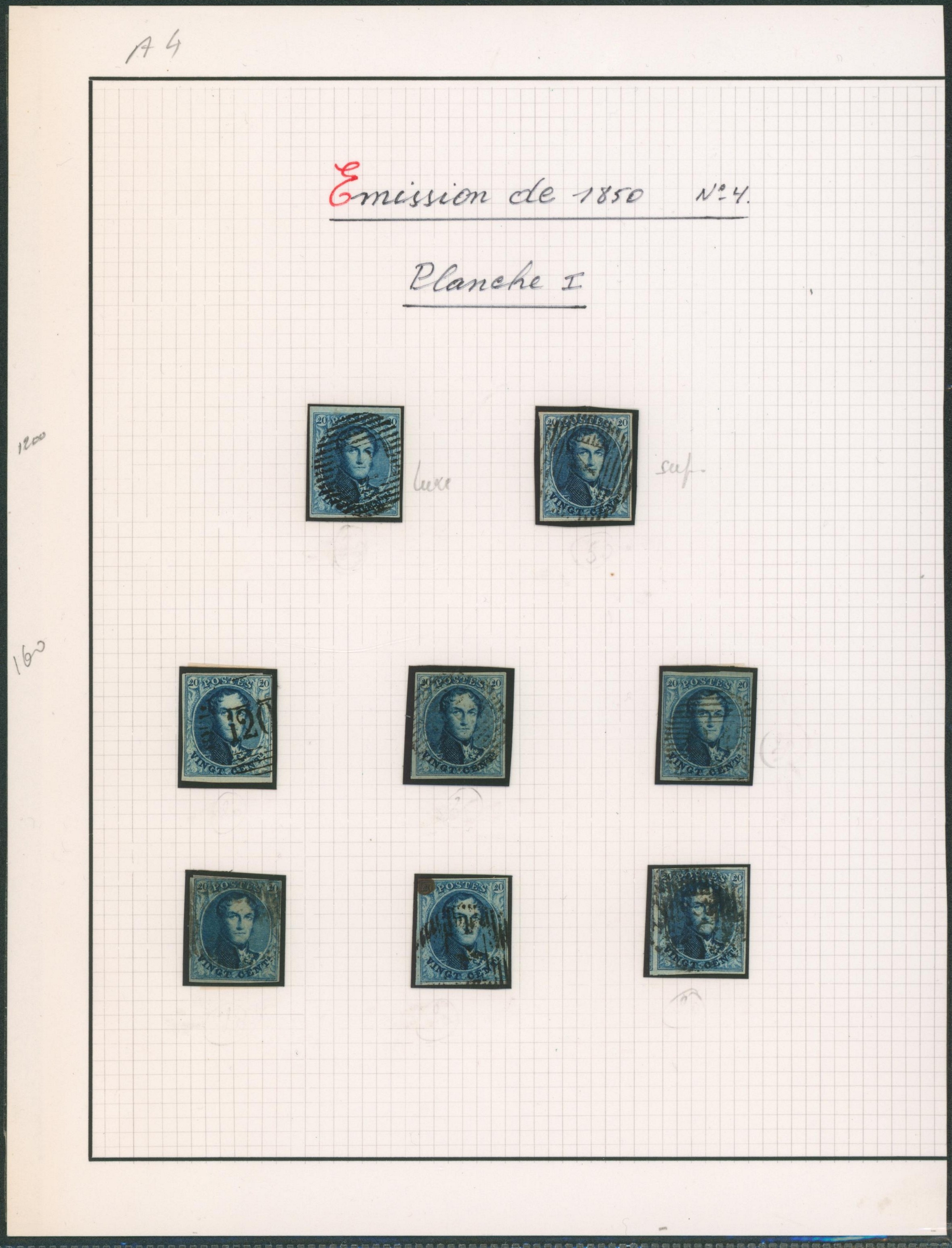 Page de collection - Planche I, n°4 x8 exemplaires margés. 