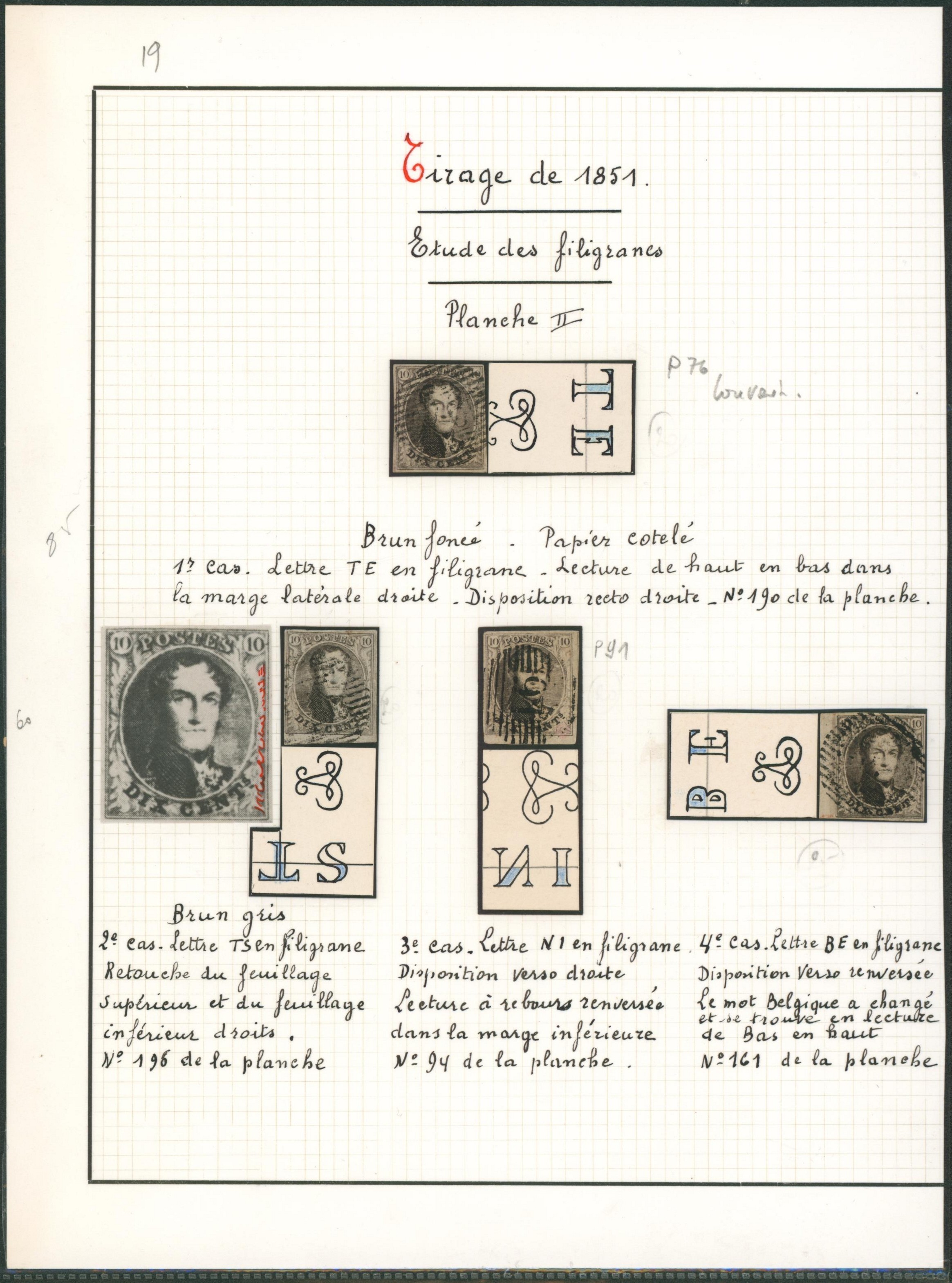 Page de collection - n°6 étude des filigrane (Planche II), 4 exemplaires.