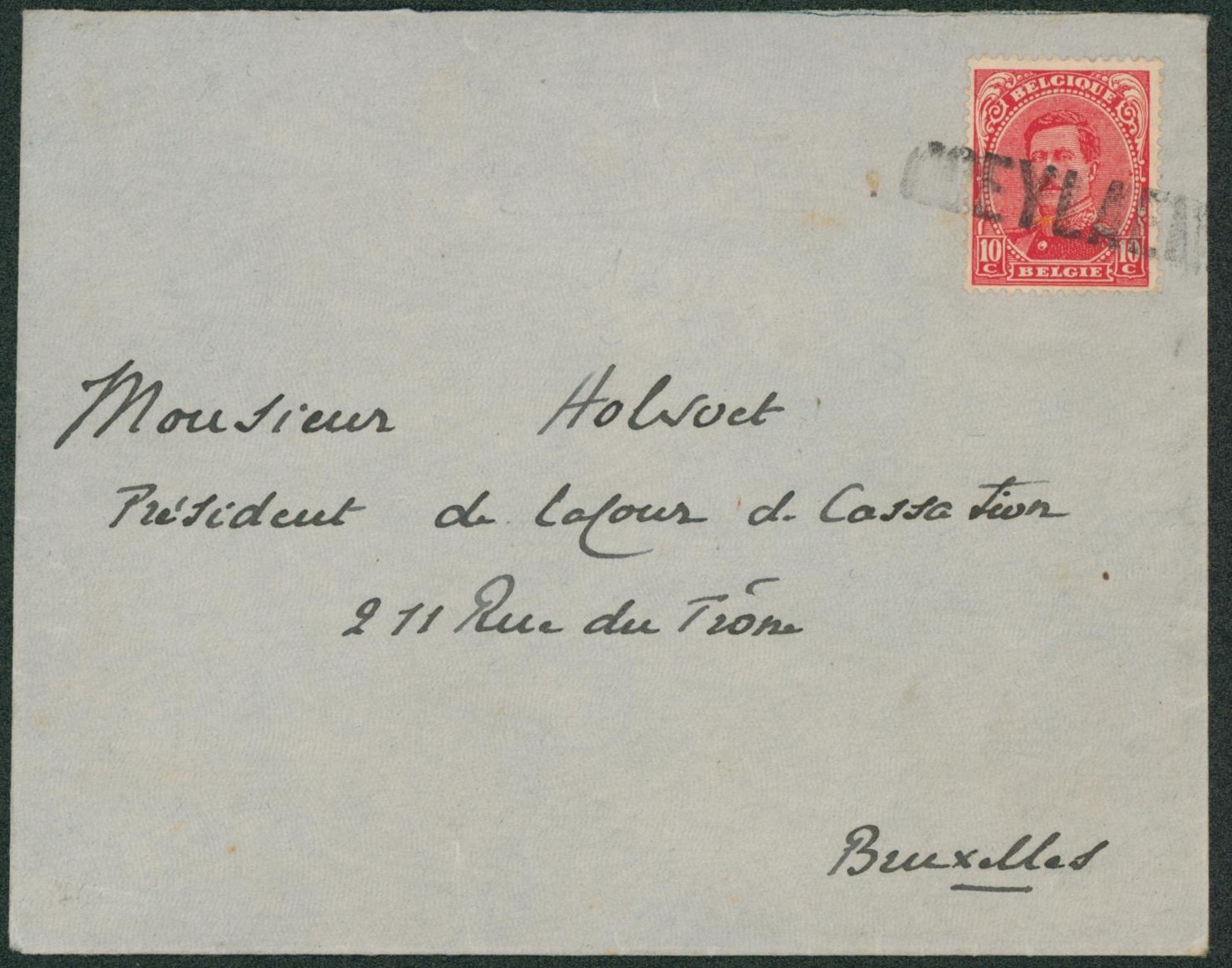 Albert I - n°138 sur lettre annulé par griffe de fortune HOEYLAERT > Bruxelles