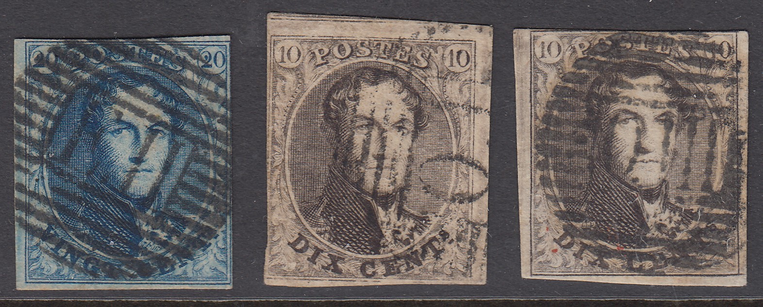 Lot de 3 médaillons 3 marges : oblitérations ambt « EII » + « O I » et « O III ».