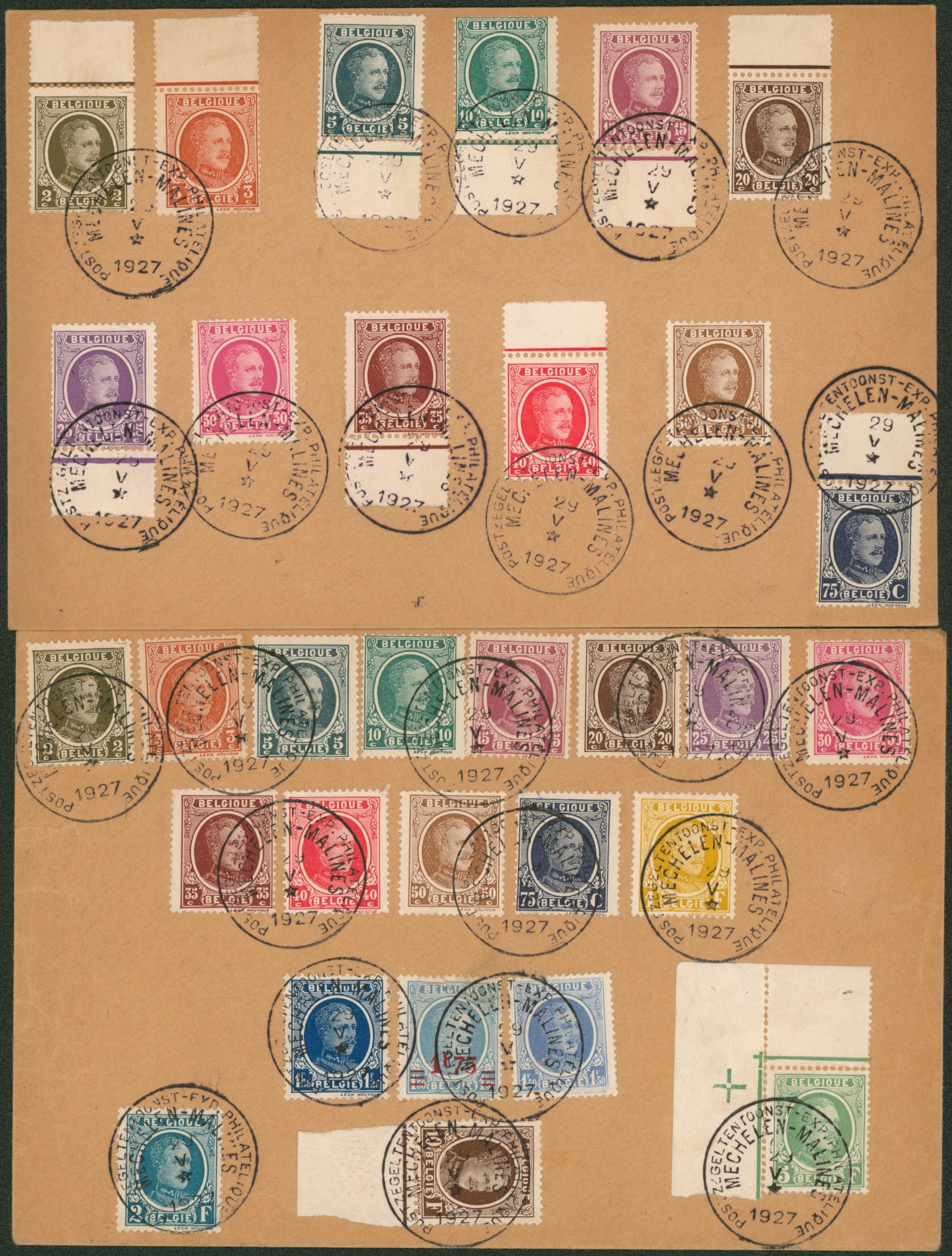 Houyoux - Ensemble de 31 timbres dont 5 et 10F sur deux lettre (affranch. De complaisance) + cachet exposition de Malines