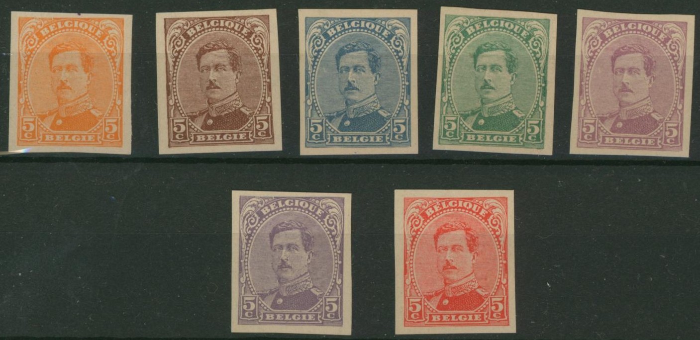 Essai type Albert Ier (5ctm type 5) 7 valeurs compris entre STES 2846-2847. Superbe 