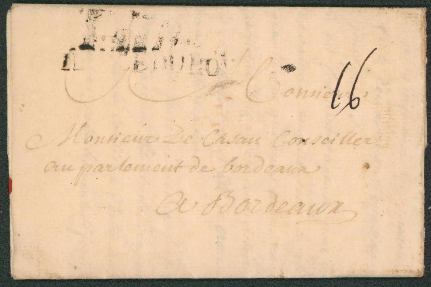 Guerre de succession d'Autriche - LAC datée du camp devant Tournay ce 21 juin + griffe ARMEE DU ROY (Rare) > Bordeaux. Port "16"."