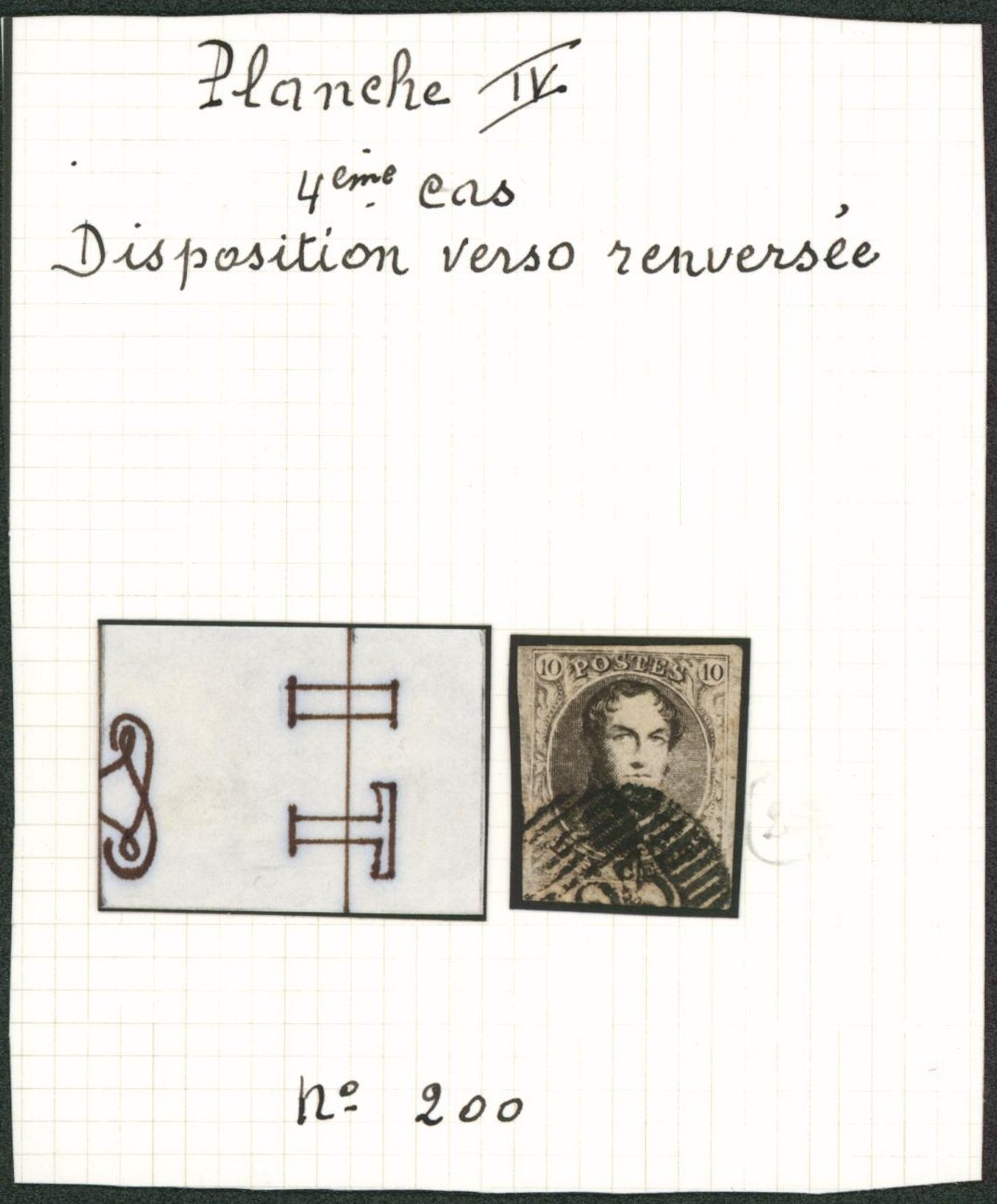 n°6 bien margé planche IV a 4e cas : disposition verso renversée (filigrane) obl partielle. 