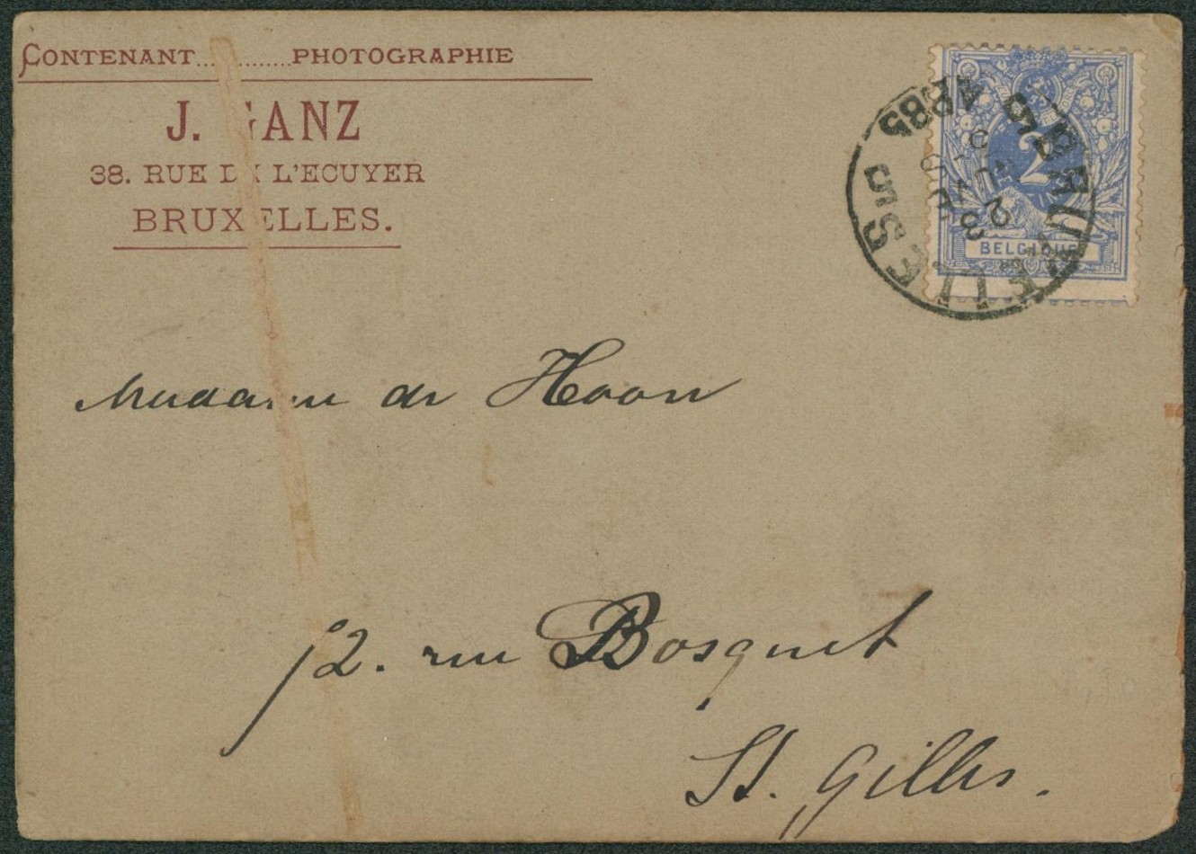 n°26 sur DEVANT de colis obl S.C. "Bruxelles 5" (Contenant photographie) > St-Gilles. "