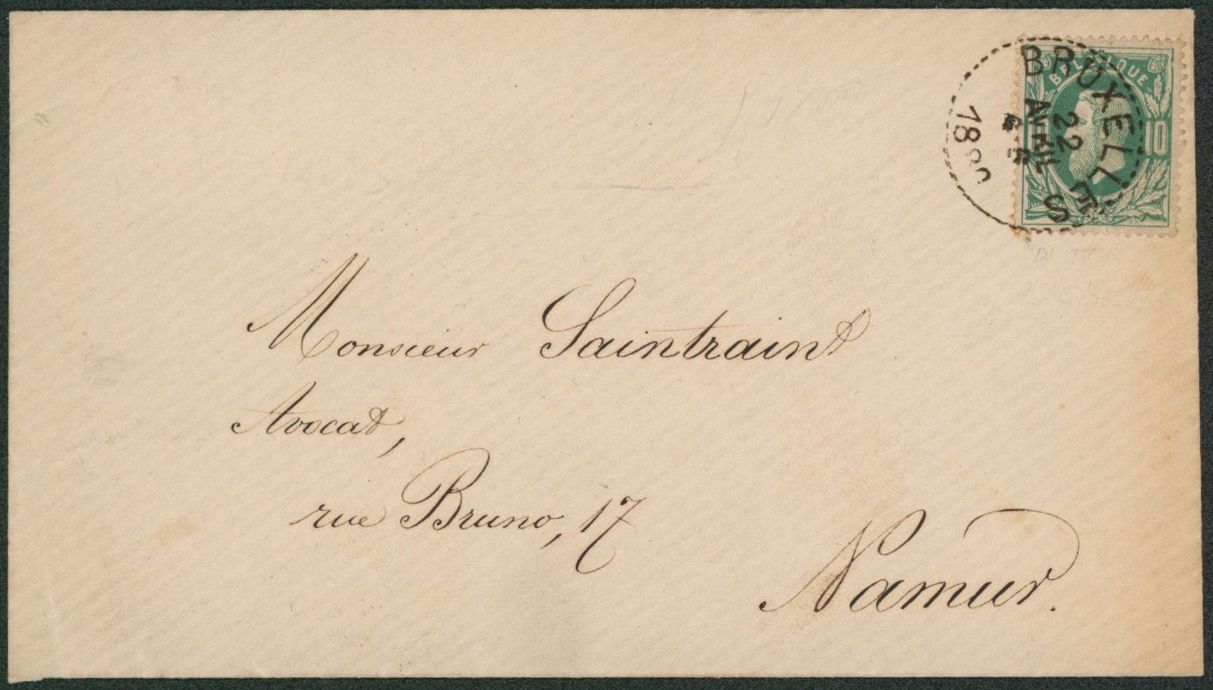 n°30 sur lettre obl essai à pointillé de Bruxelles  > Namur. 