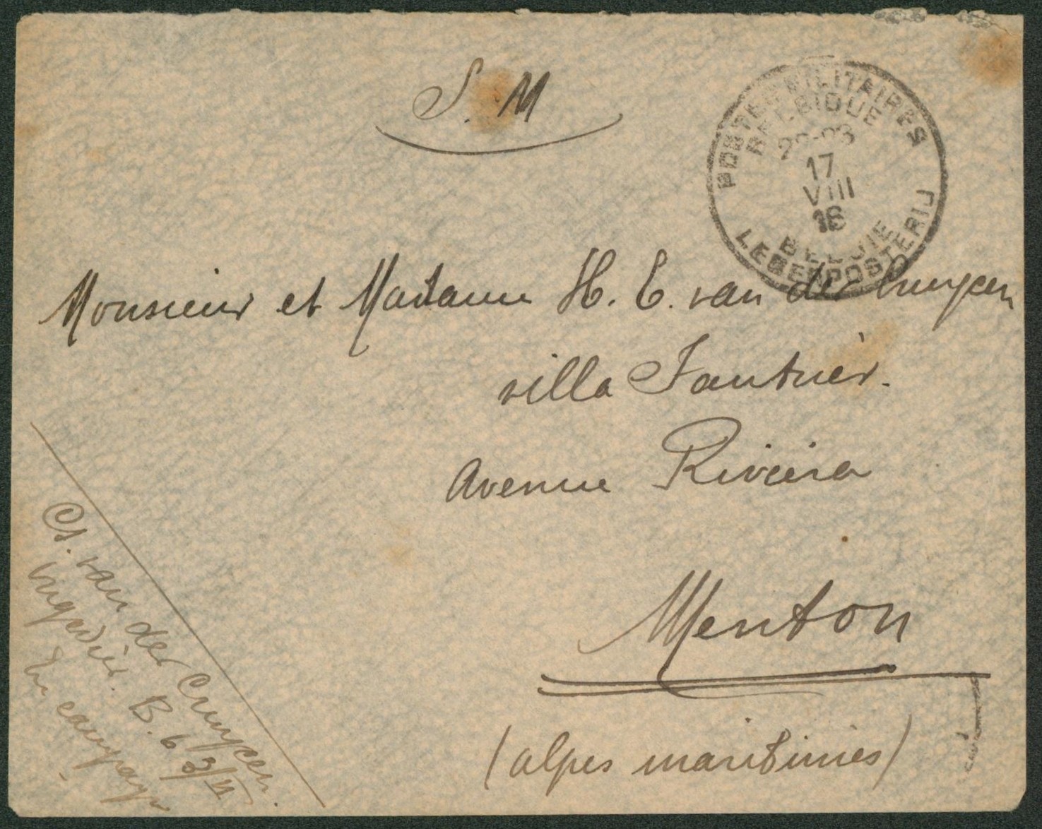 Lettre en S.M. expédiée > Menton (France). 