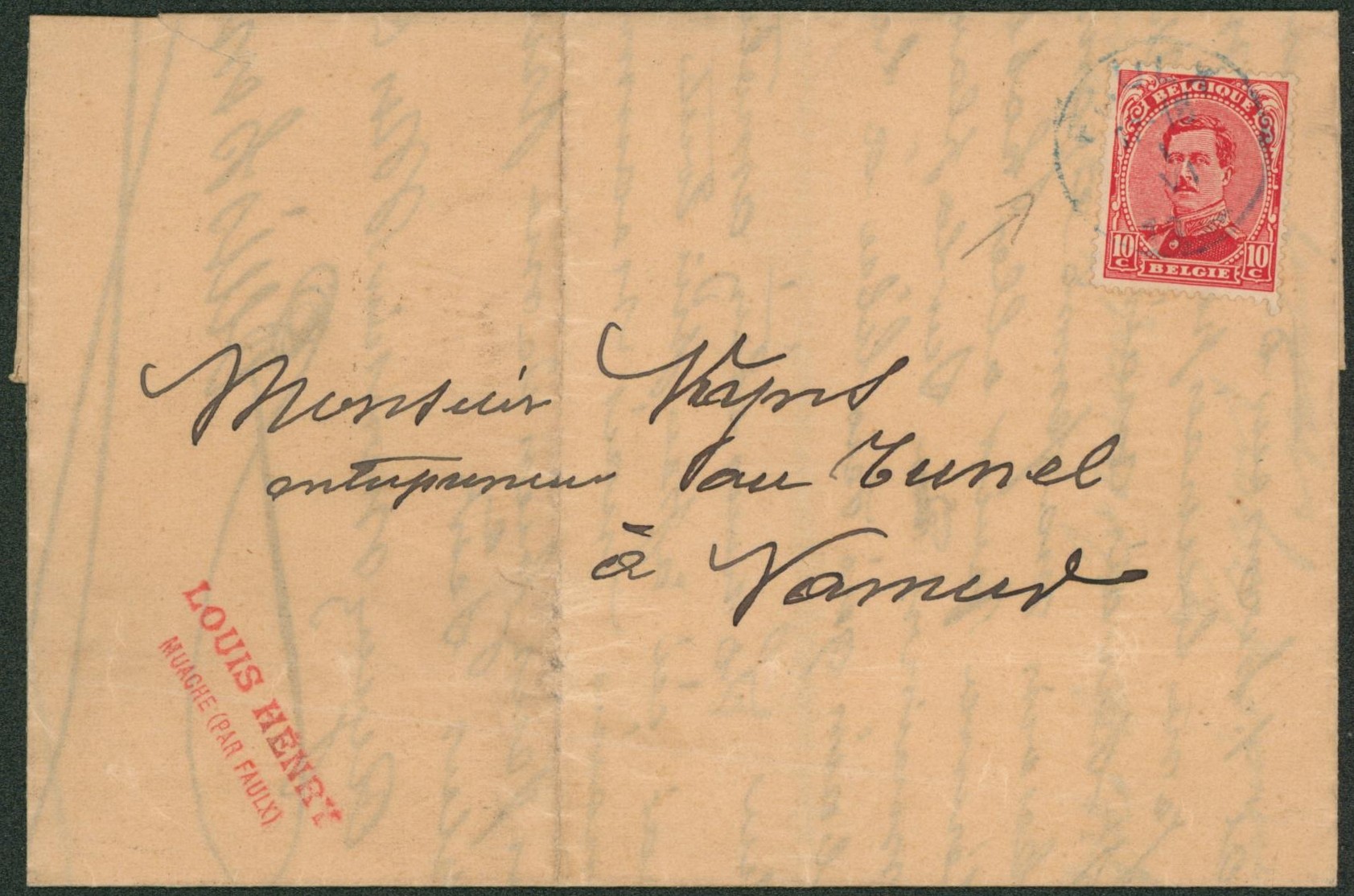 Fortune - n°138 sur lettre avec contenu obl simple cercle bleue "Faulx" > Namur. "