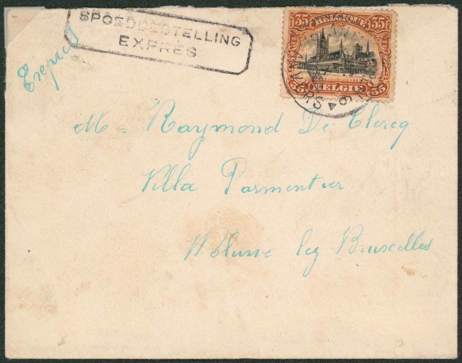 n°142 sur lettre en expres de Antwerpen / Anvers > Woluwe-lez-Bruxelles. 