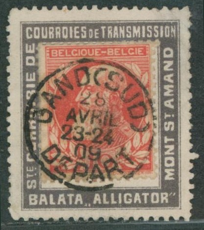 n°74 sur porte-timbre "courroies de transmissions, Mont-St-Amand" obl simple cercle Gand (sud) / départ. TB "