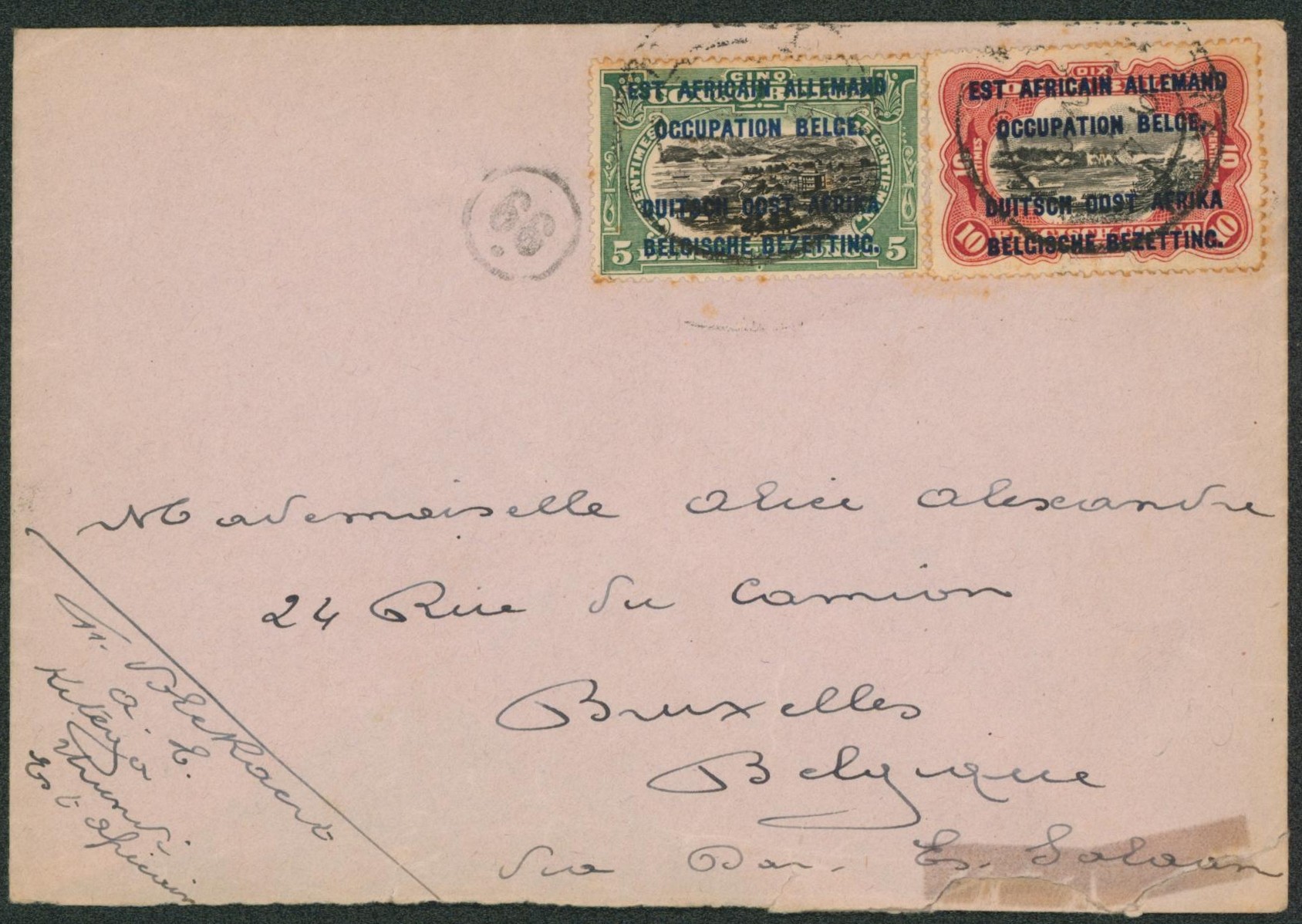 Est africain - n°28 et 29 sur lettre, cachet de départ à déterminer (Kitega) > Bruxelles via Dar-Es-Salam