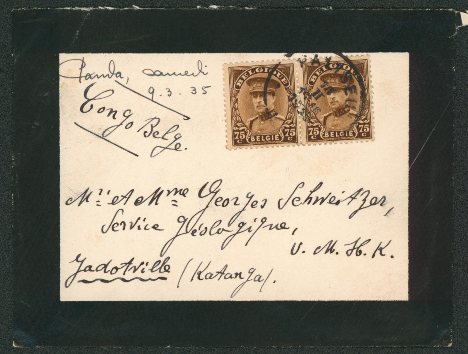 Képi - n°341 en paire sur lettre de deuil expédié de Paliseul > Jadotville (Katanga)