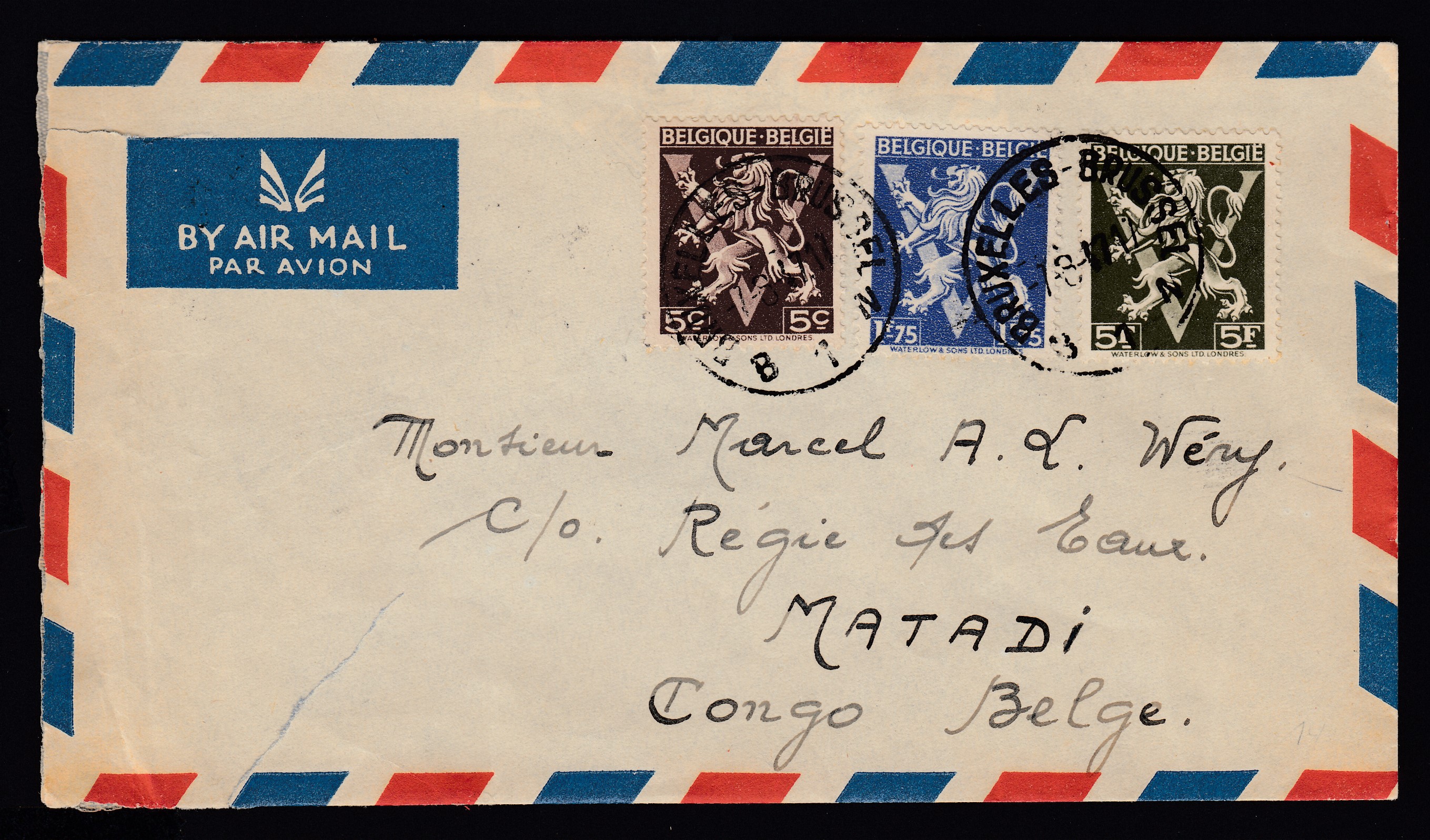 674 +683 +688 sur lettre par avion de BXL le 7.8.1947 vers Matadi. Càd au verso.