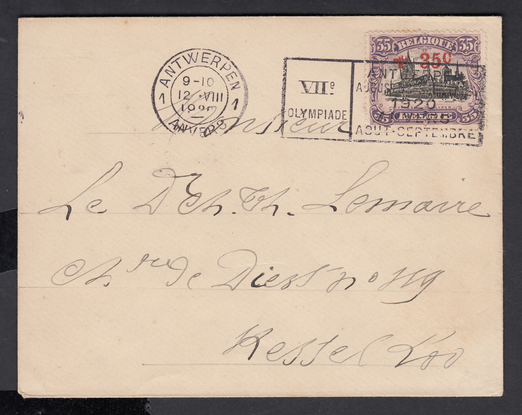 157 sur lettre d'Antwerpen ( Oblitération avec flamme JO d'Anvers) le 12.VIII.1920 vers Kessel. Càd au verso.