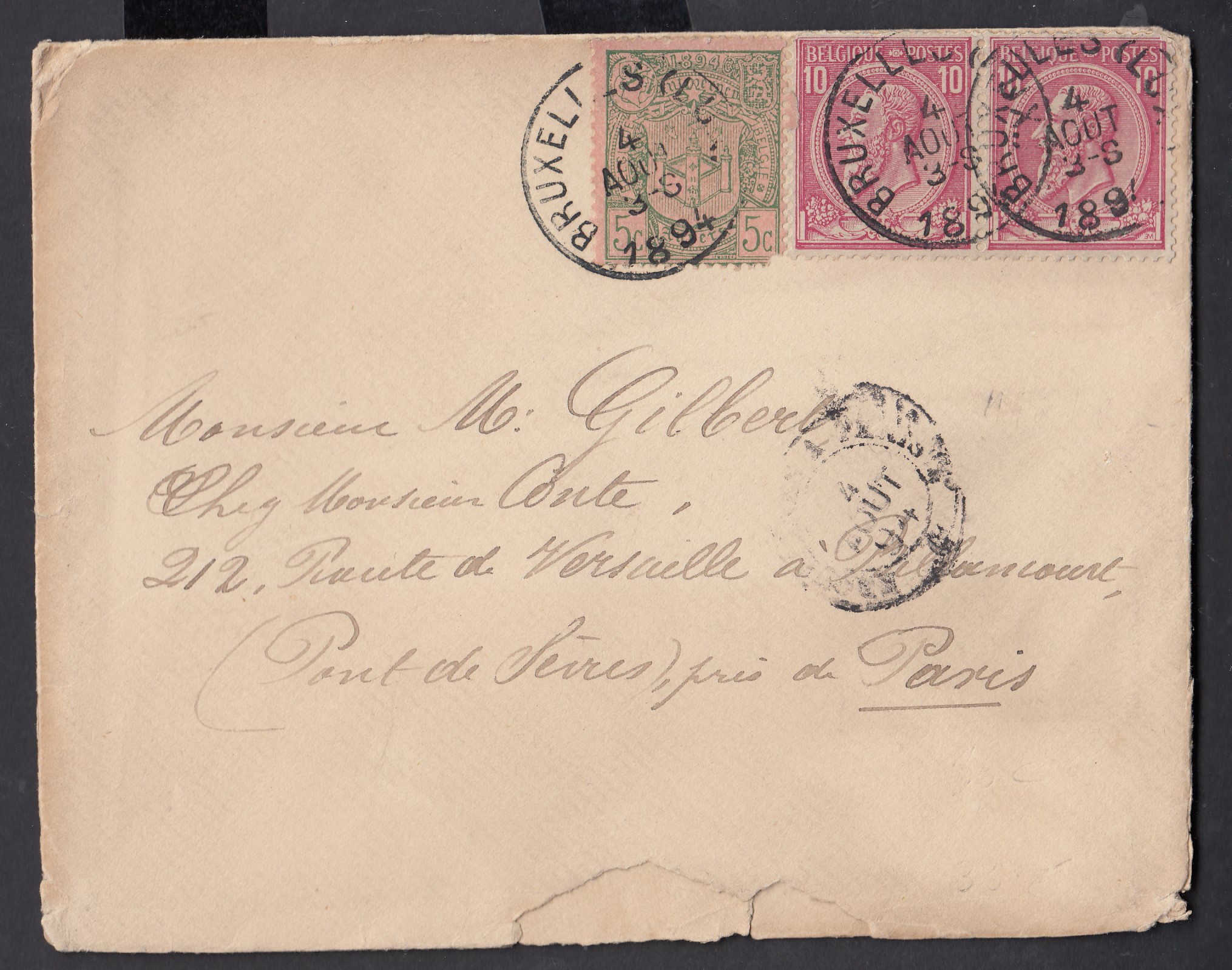 46 en paire +68 sur lettre de BXL (LUX.) le 4 août 1894 vers Paris. Càd au verso. Affmt mixte peu courant !