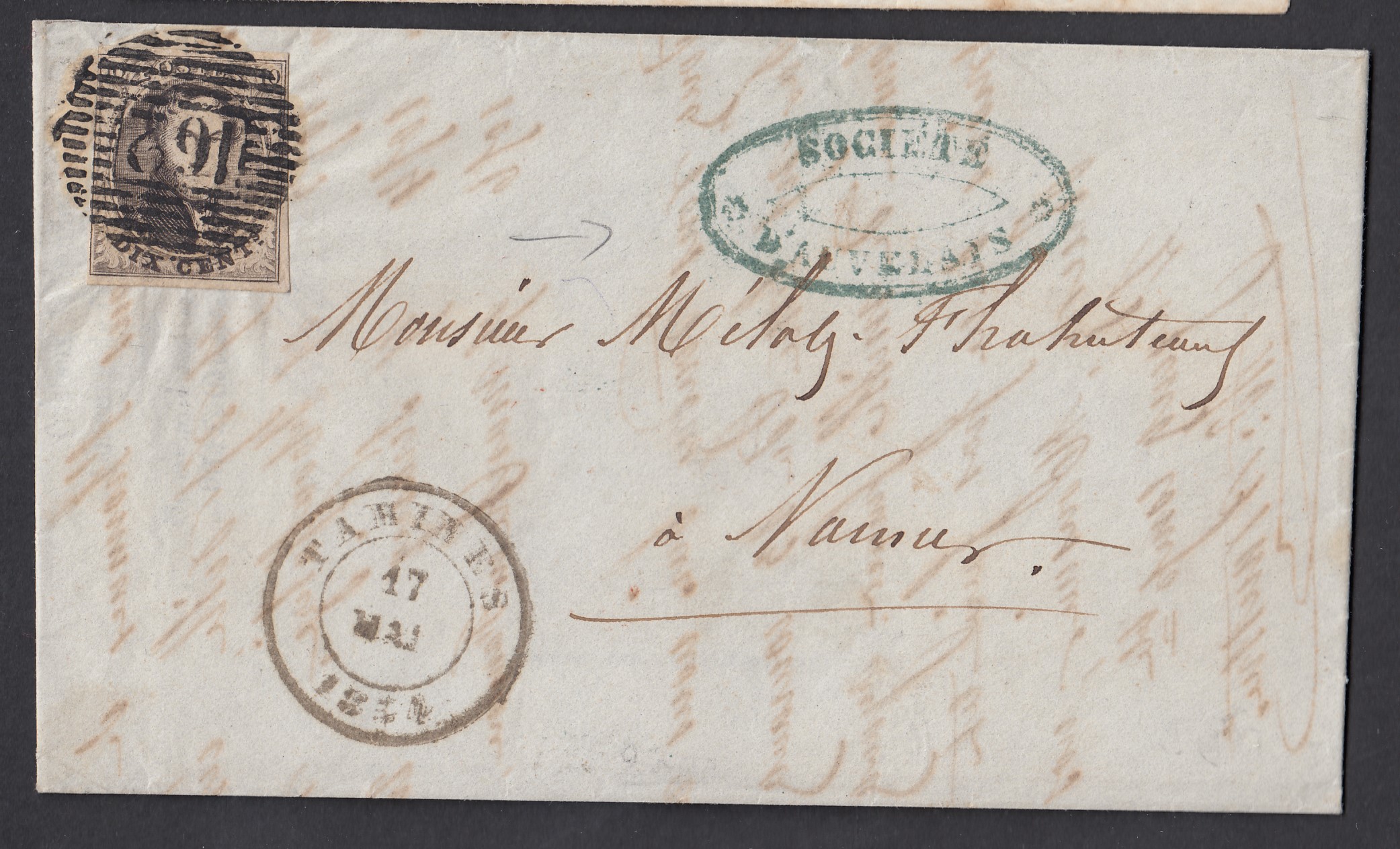 6 margé sur LAC de Tamines ( P162) le 17 MAI 1857 vers Namur. Càd au verso.