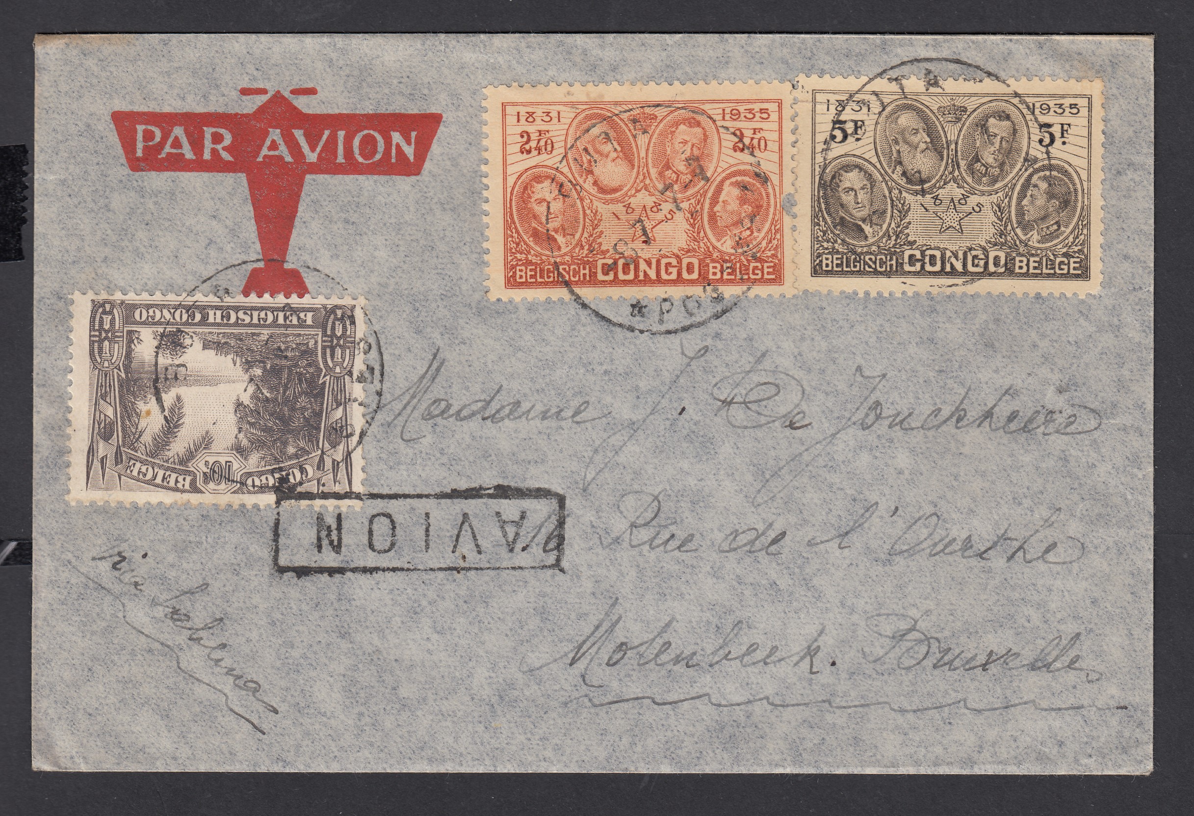 168 +189 +191 sur lettre par avion de Buta via Stanleyville le 9.7.1937 vers Molenbeek BXL.