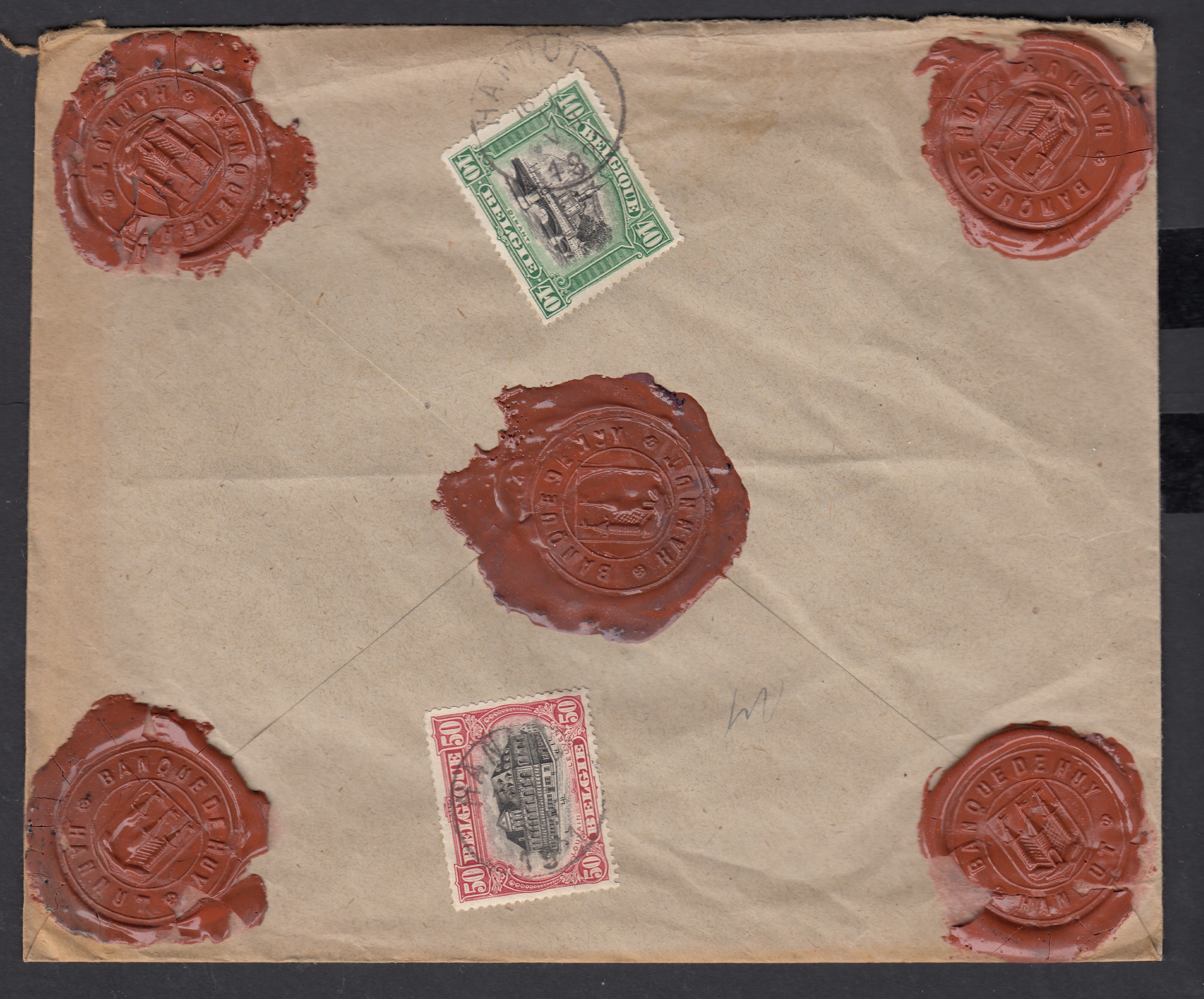 143 +144 au verso de la lettre en recommandé de Hannut le 11.VIII.1921 vers BXL.