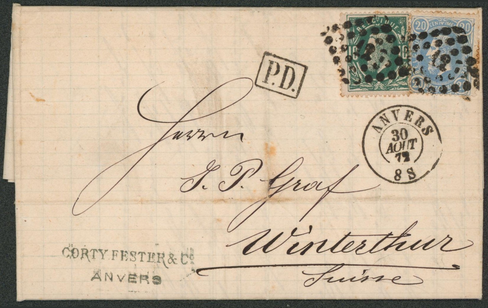 n°30 et 31 sur LAC obl Pt 12 çàd Anvers 30/08 > Winterthur (Suisse) + Passage "Suisse / Ambt Est" "