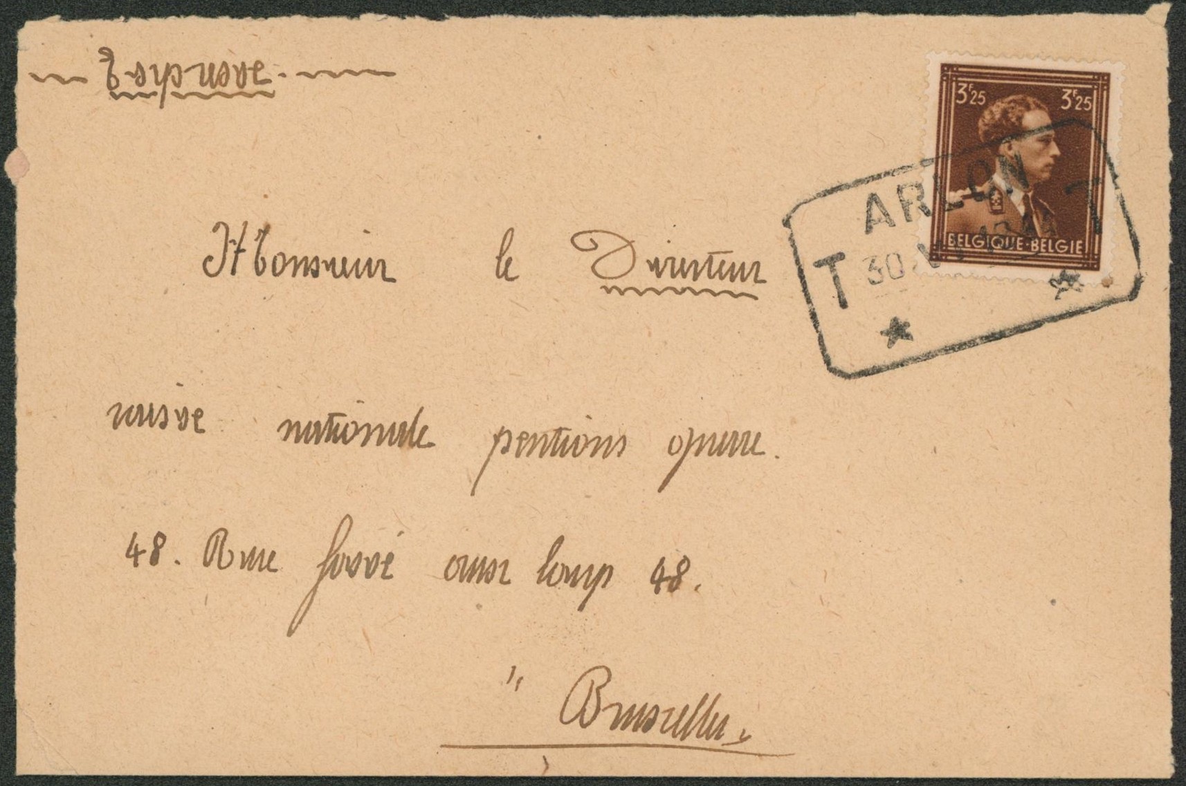 n°645 sur lettre en expres obl télégraphe-téléphone "Arlon" > Bruxelles."