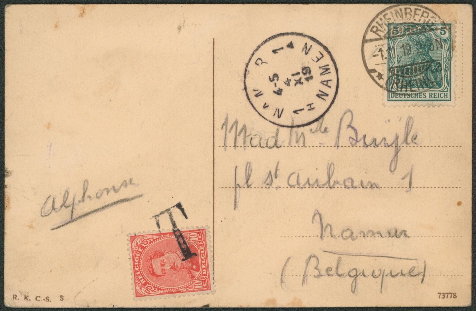 CP expédié de Rheinberg (Allemagne) > Namur + TX18