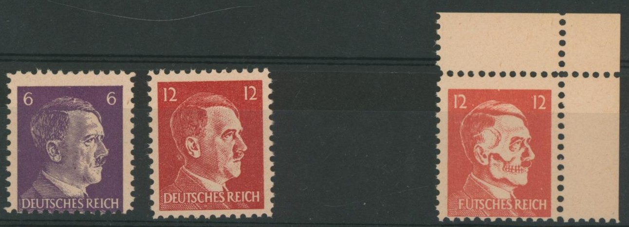Allemagne - Faux de propagande (Americain) original deutsch reich + FUTSCHES REICH (tête d'hitler mort) Mi 17