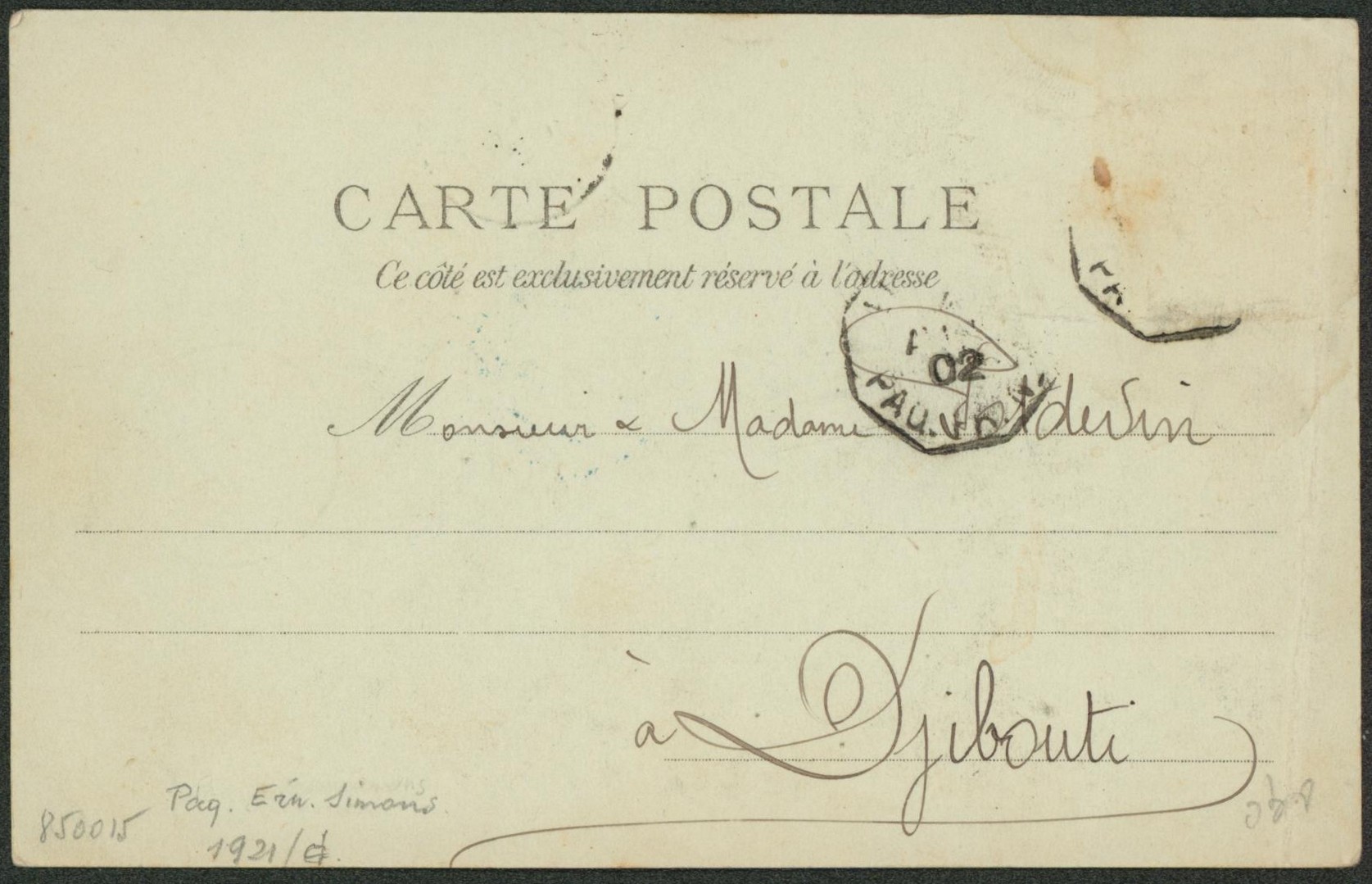 Collection (ligne maritime) - CP vue + obl paquebot "Ligne N / Paq. FR. n°7" . Salles 1921"