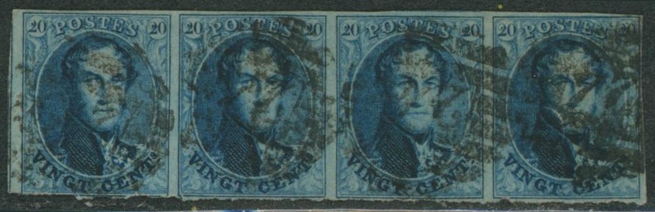 n°11 en bande de 4 (3 marges) obl P24 "Bruxelles""