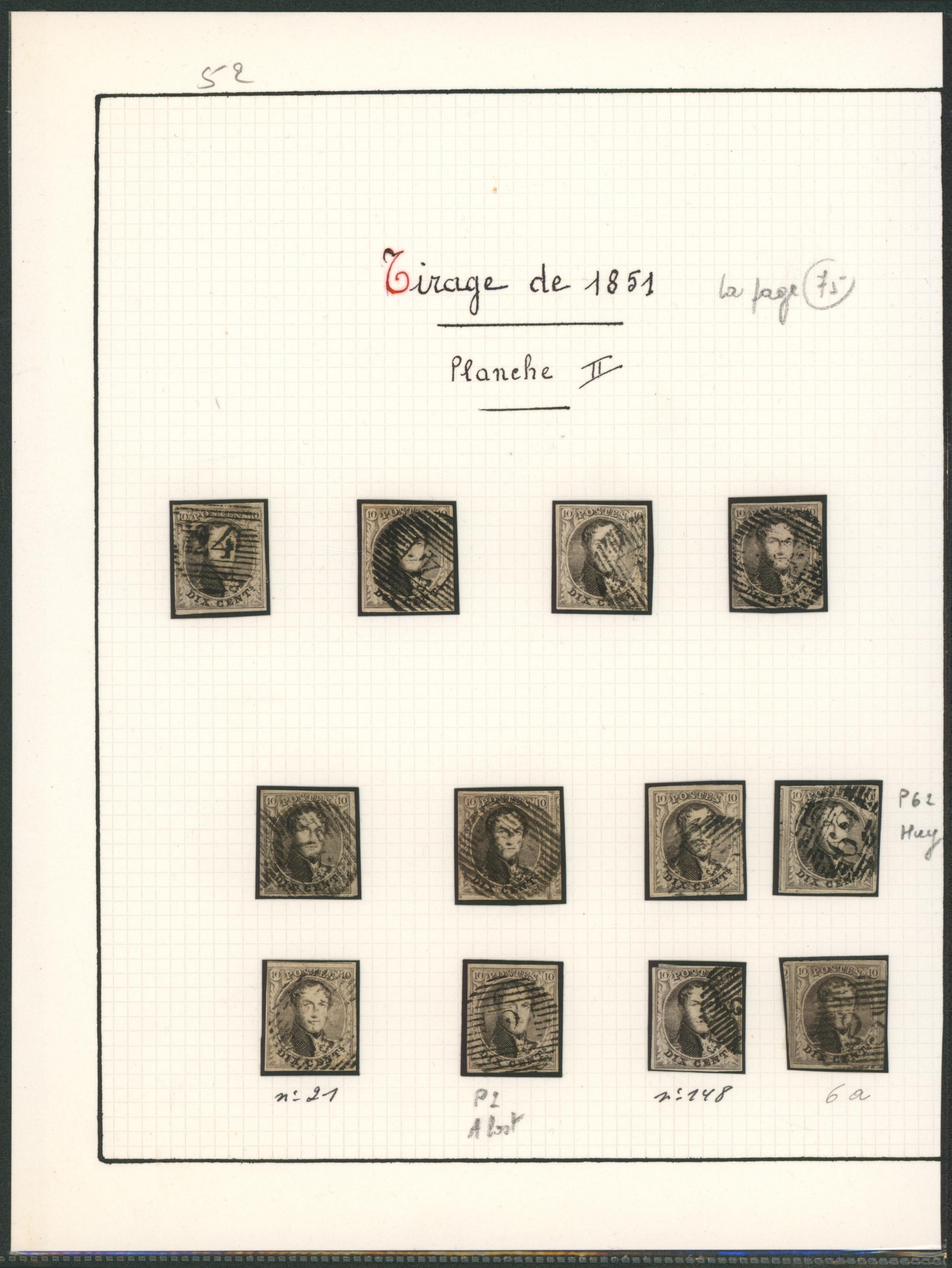 Page de collection - n°6 planche II çàd 12 timbres margés, quelques planchages + sélection d'oblitération. 