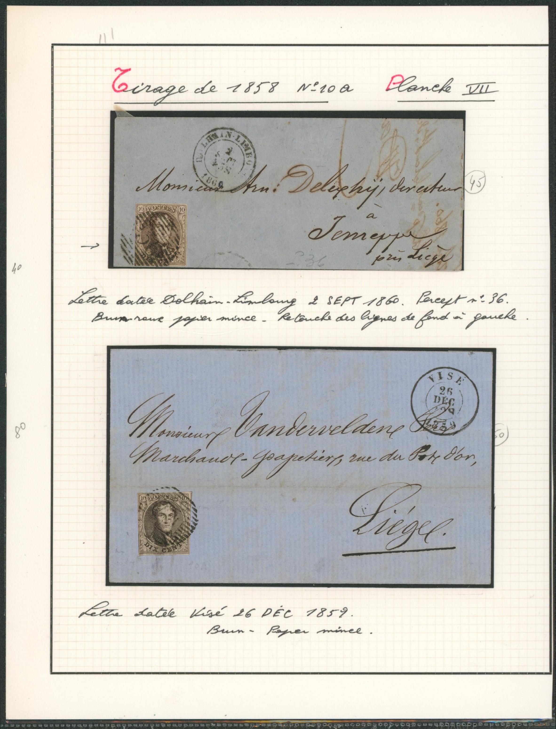 Page de collection - n°10A planche VII çàd 2 lettre de Dolhain-Limbourg & Visé > Jemeppe & Liège