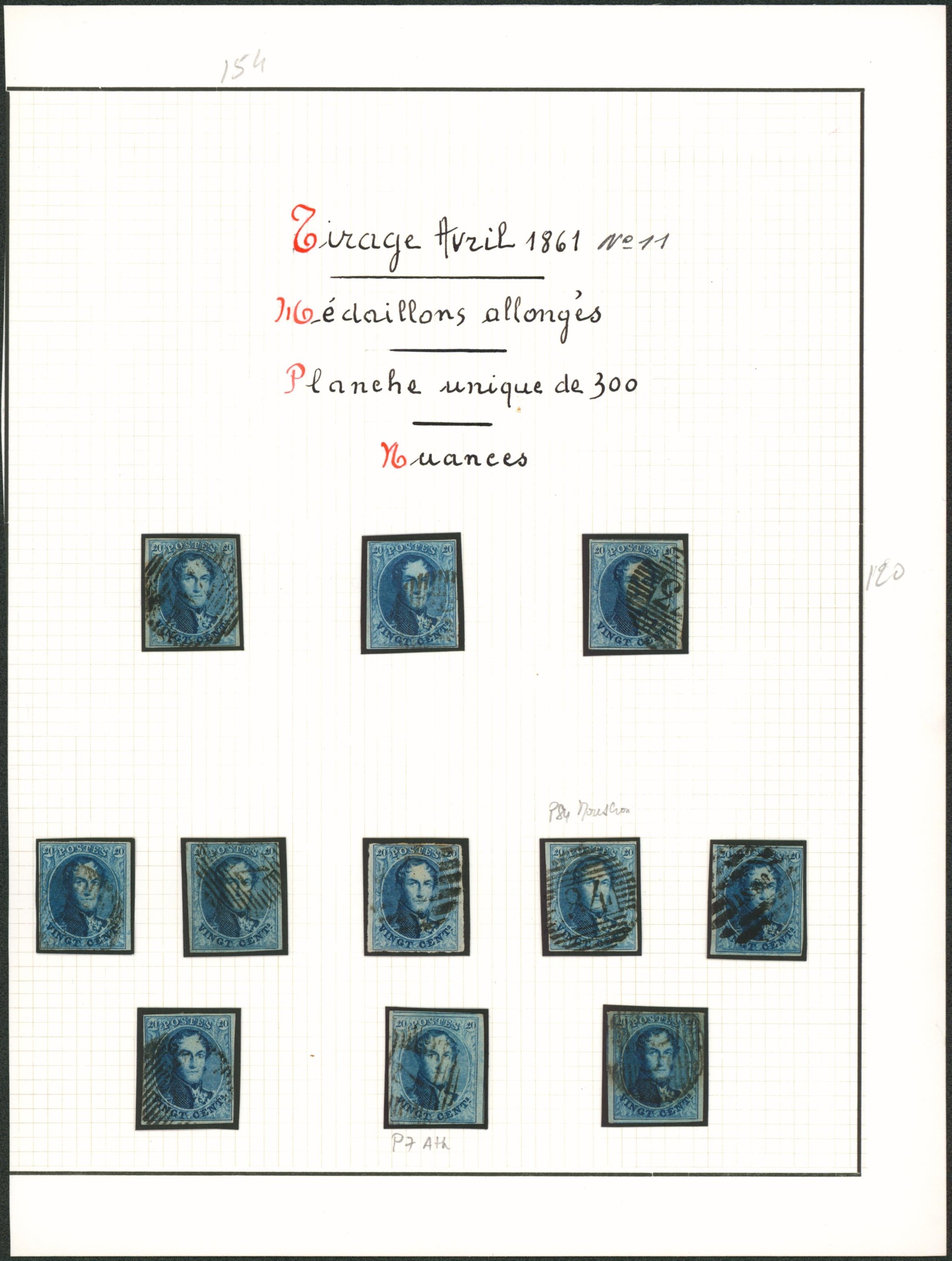 Page de collection - n°11 planche unique çàd 11 timbres margés, nuances. 