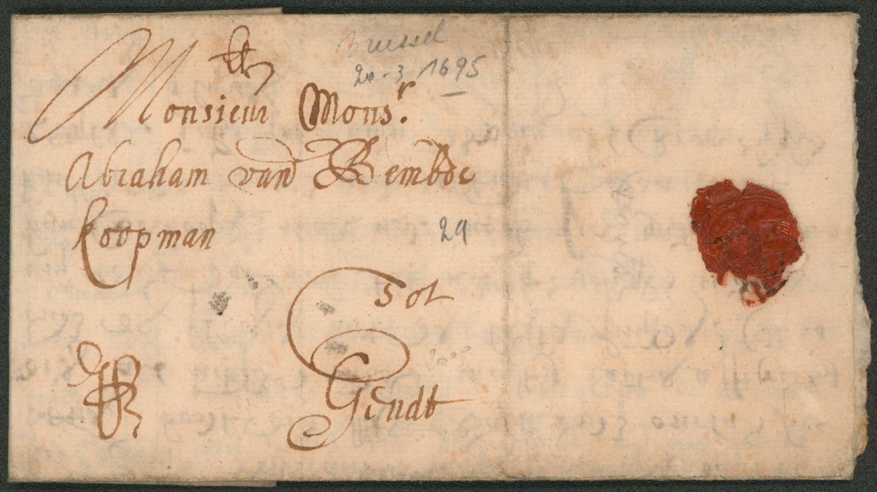 LAC datée de Brussel (1695) par messager > Gent 