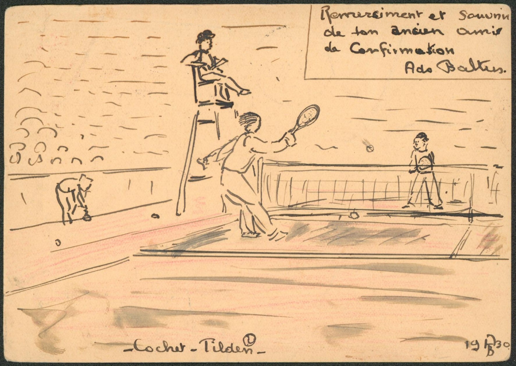 EP au type carte illustrée 35ctm vert Képi expédié de Bruxelles > Rhode-St-Genèse + DESSIN (Tennis, sport). Superbe ! 