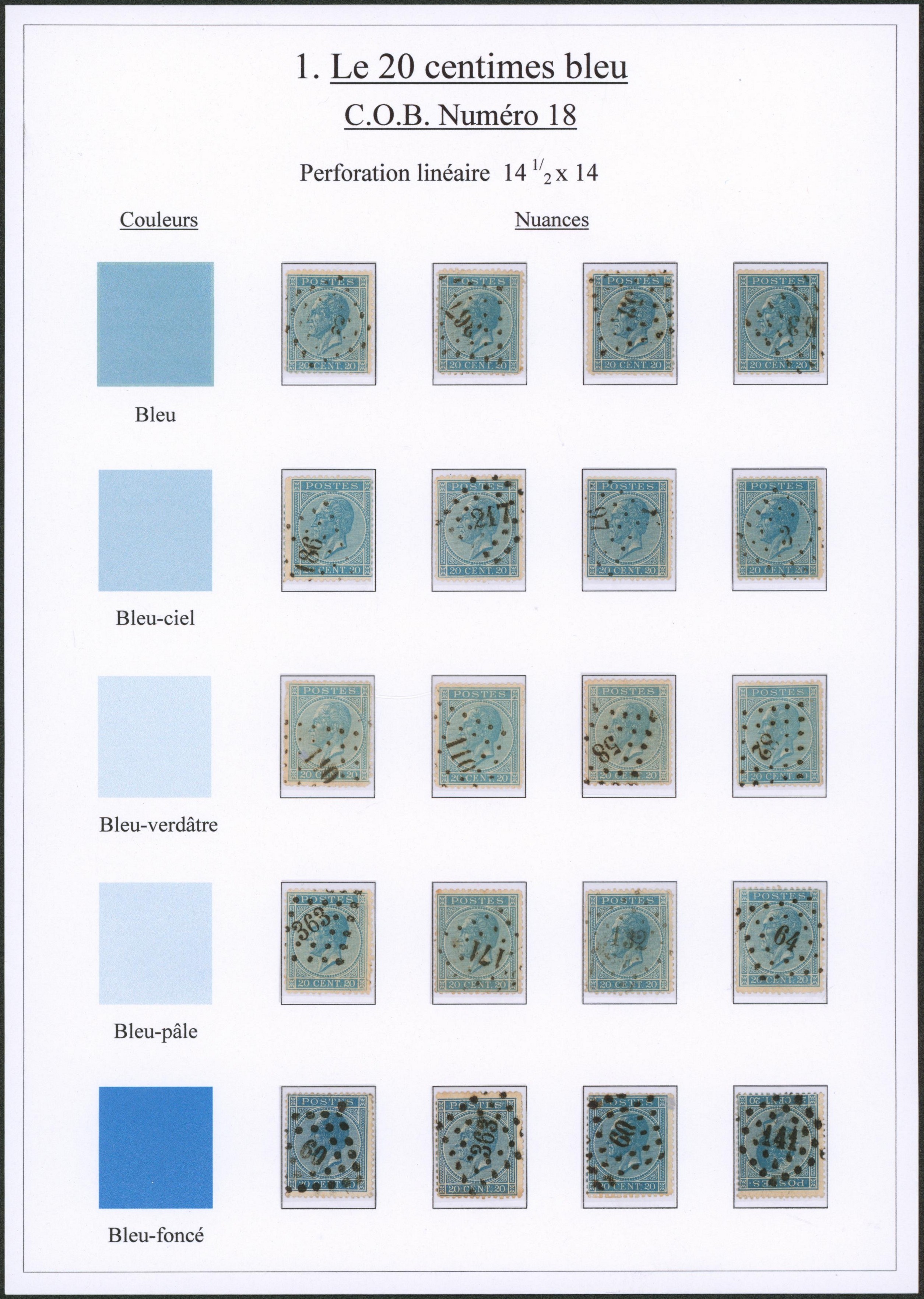 Page de collection - n°18 x20 exemplaires oblitérés (losange de point) étude de nuance. TB 
