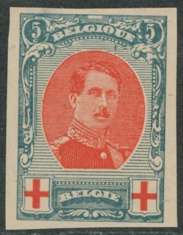 Croix-rouge - n°132 non dentelé / Ongetand + variété : frange sous le U de BELGIQUE (V8). Rare !