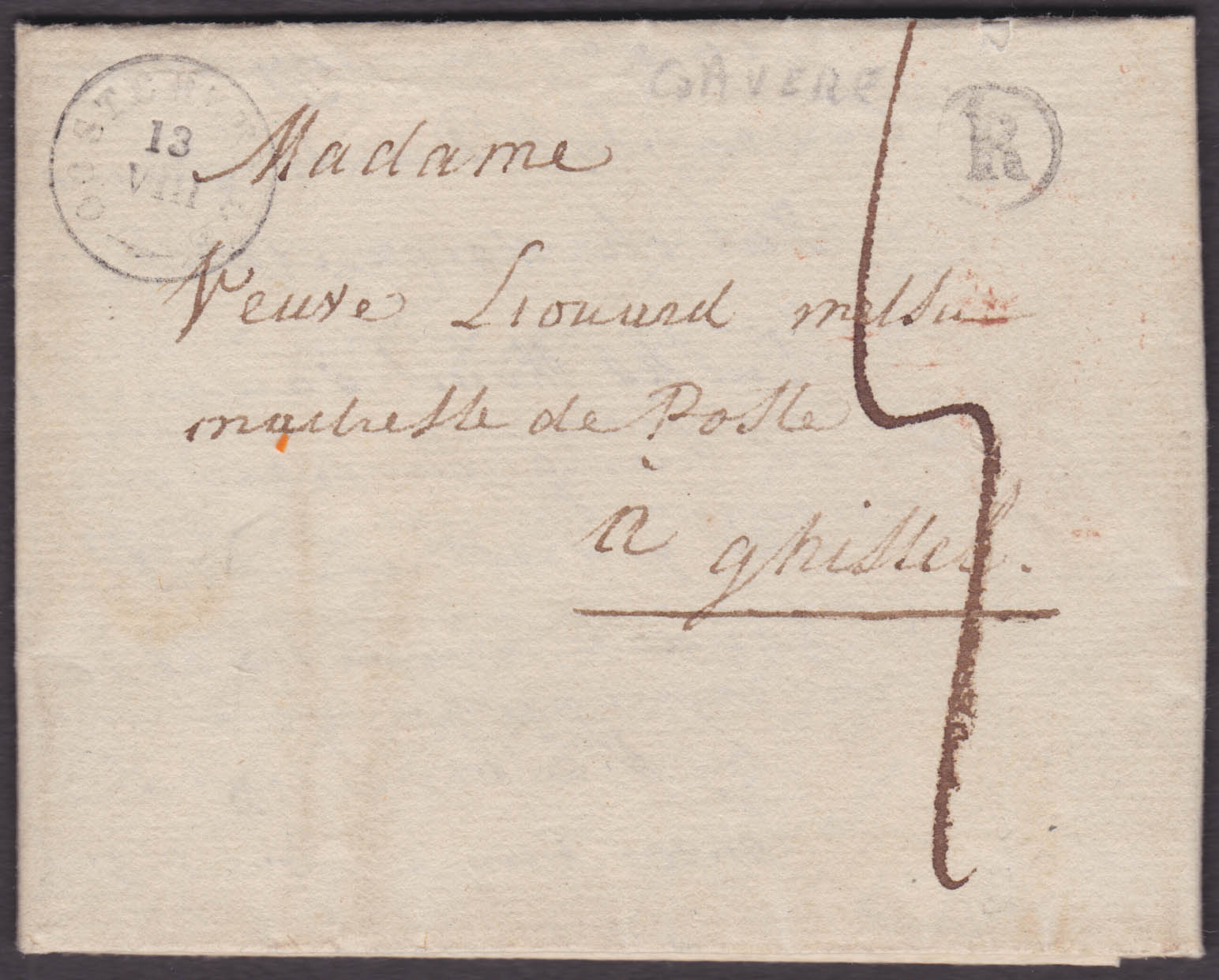 LAC datée de Gavere, càd T 18 Oosterzeele 13/8 et boite R vers Ghistel, càd Ostende 14/8 au verso + port "5" décimes."