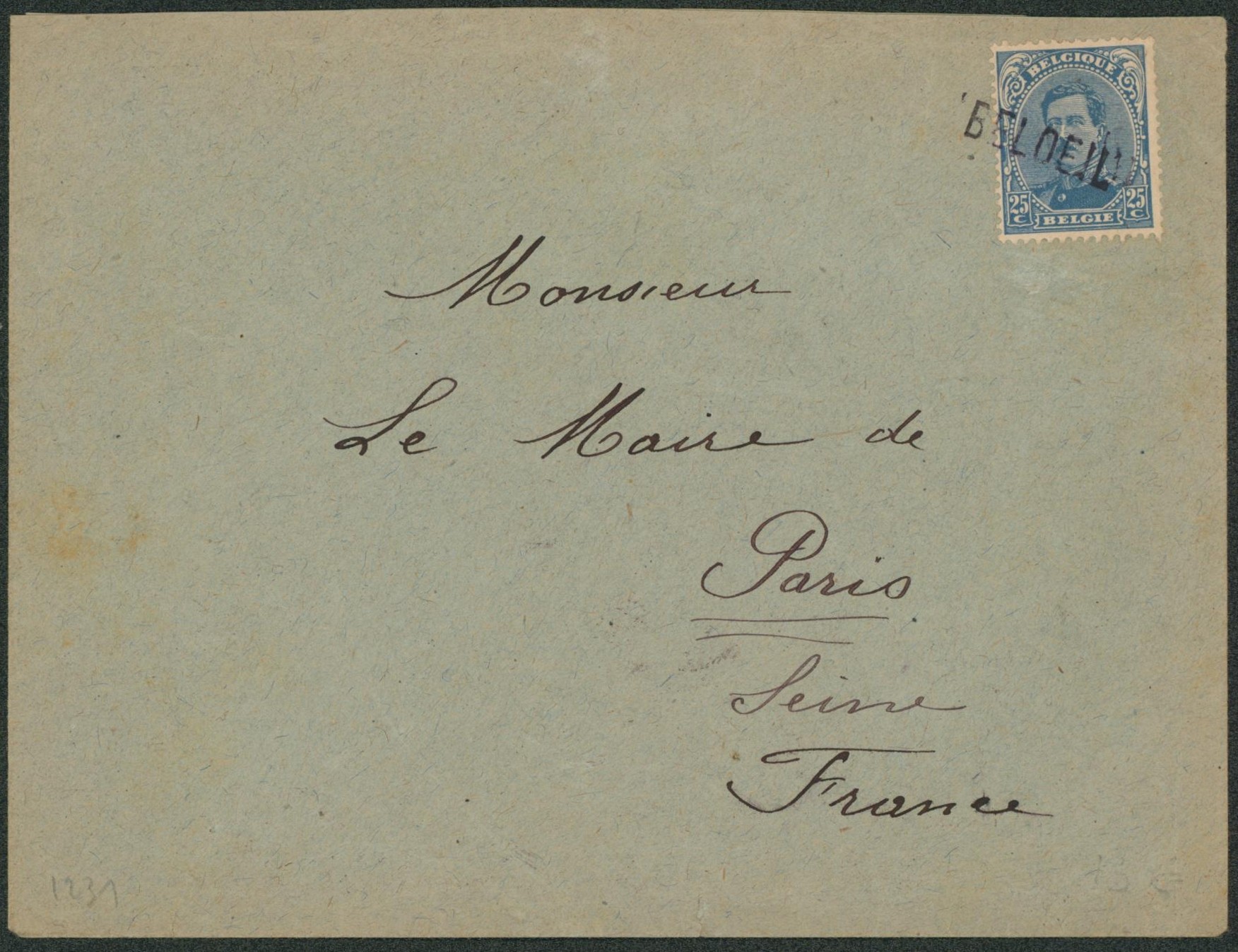 n°141 sur lettre annulé par griffe de fortune BELOEIL > Paris (France). 