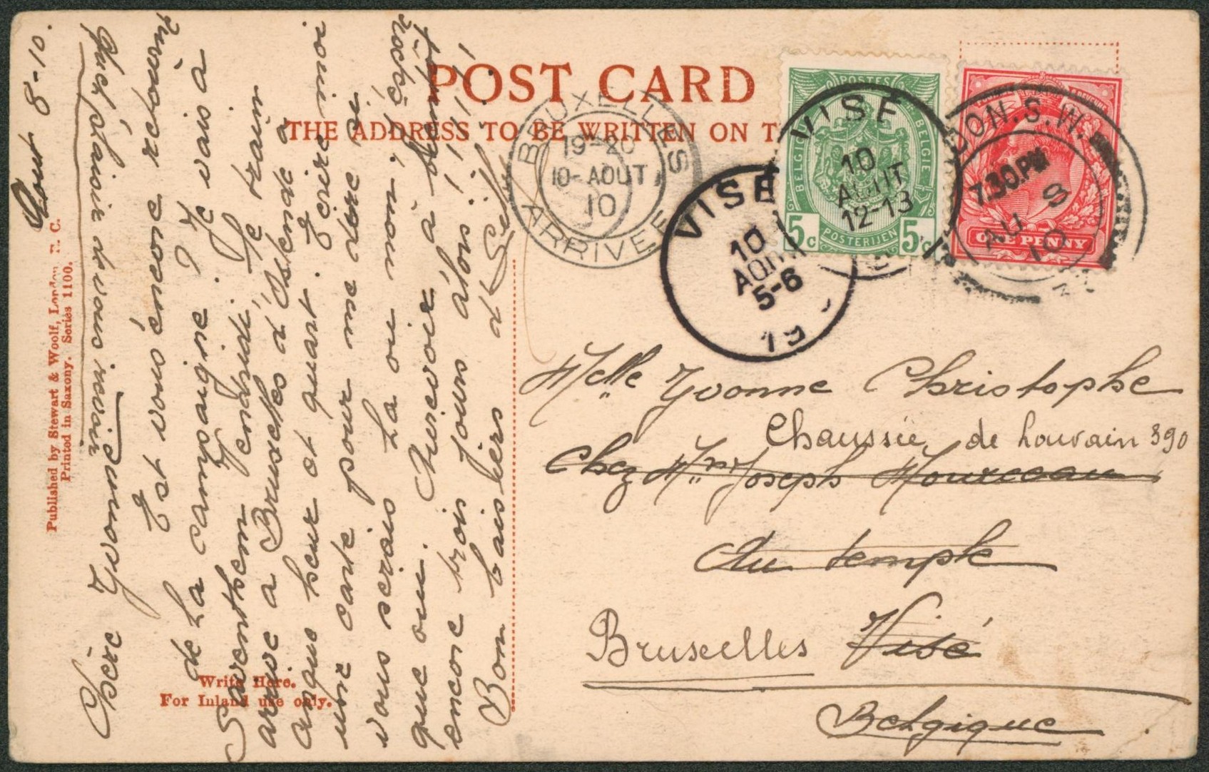 CP étrangère expédiée de Londion > Visé réexpédié par n°56 de Visé > Liège. TB qualité 