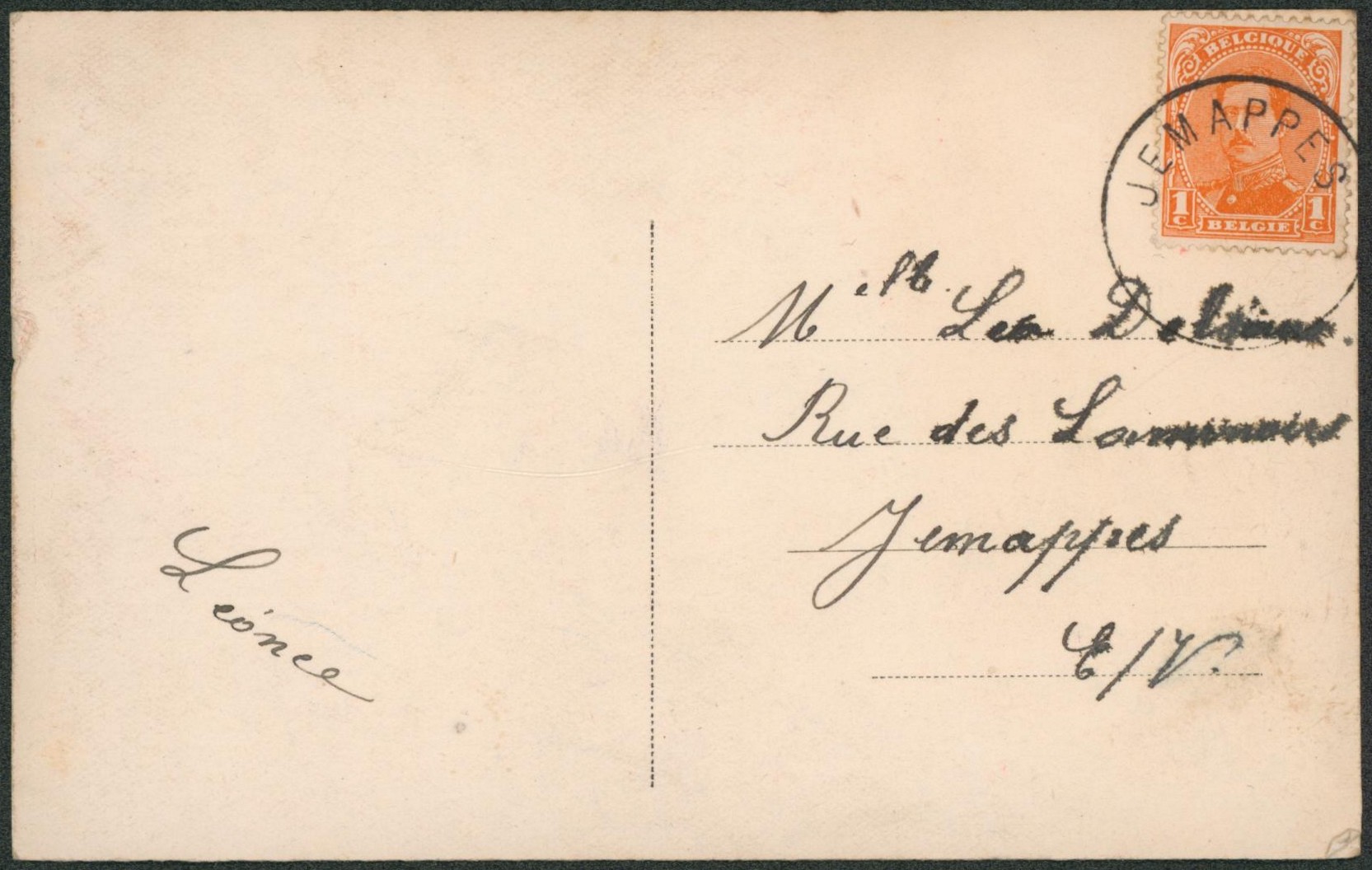 n°135 sur CP obl de fortune (centre vide) JEMAPPES > La ville. 