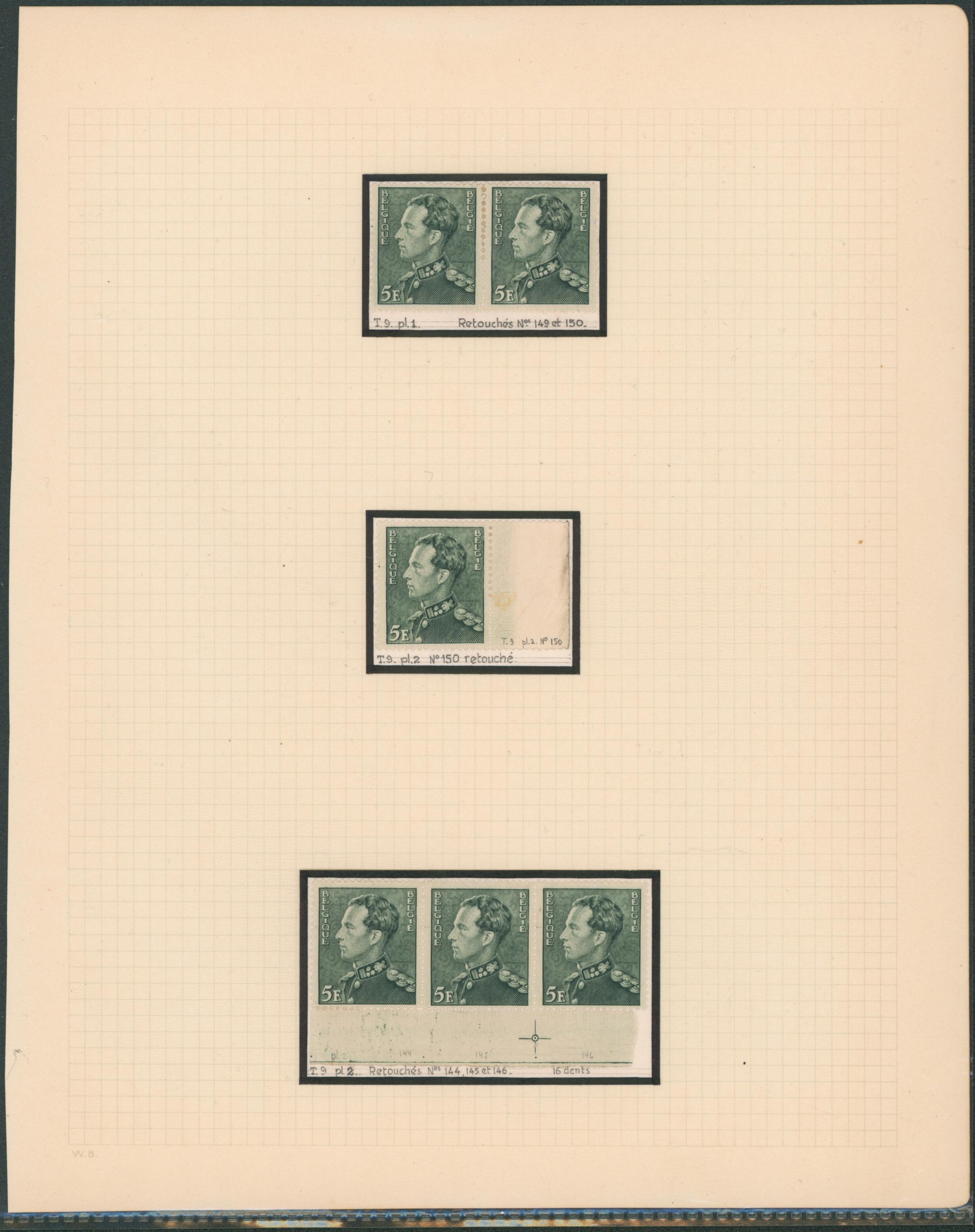 Page d'étude - Poortman n°433 x3 dont une paire et une bande de 3. tirage 9 planche (1 /2) avec retouche. 