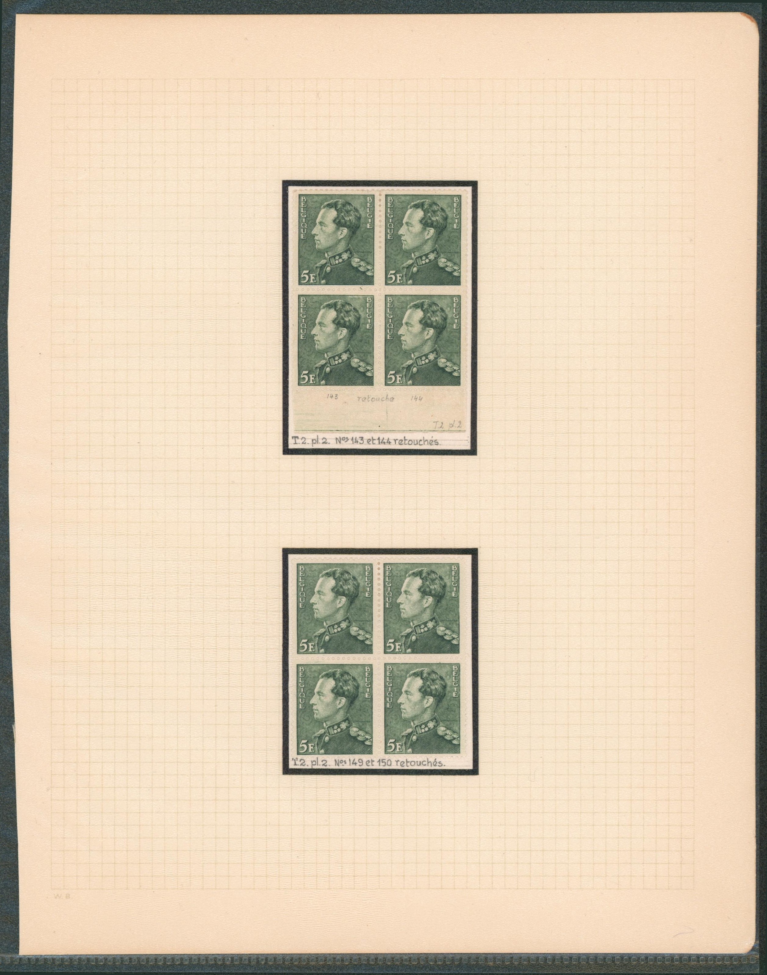 Page d'étude - Poortman n°433 x2 blocs de 4. tirage 9 planche n°2, retouchés. 