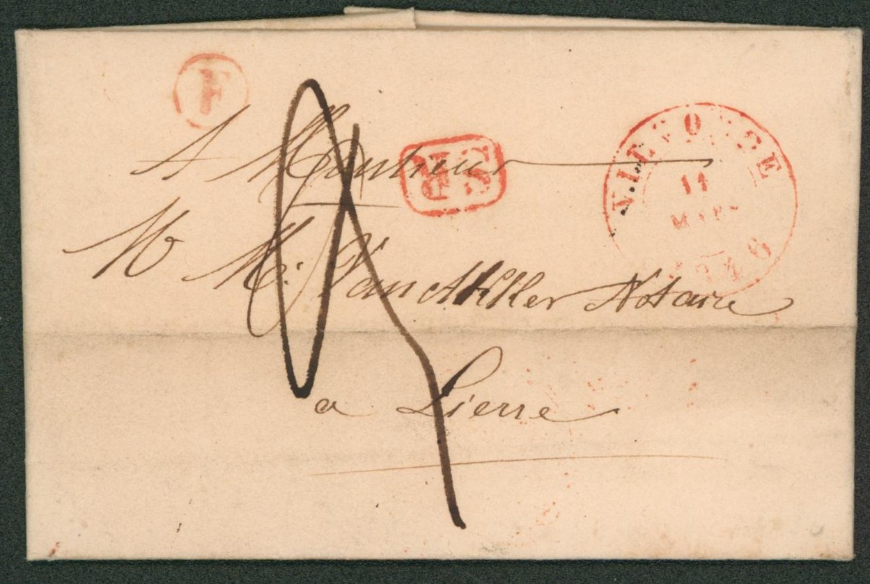 LAC datée de ZEMST çàd boite rurale "E" + cachet dateur "Vilvorde", port 3 décimes > Lierre. "