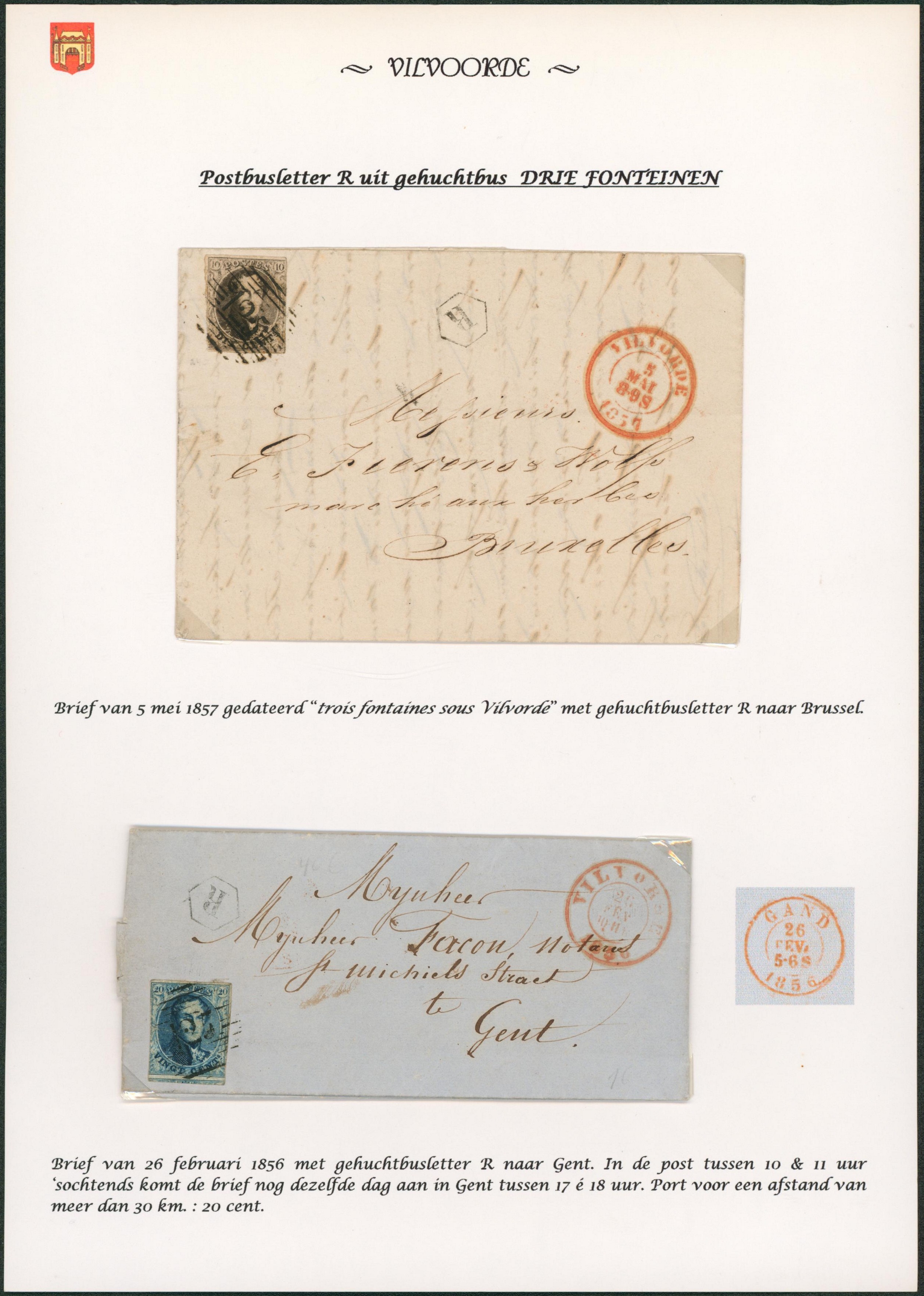 Page de collection - n°6 / 7 sur deux LAC obl P125 çàd Vilvorde + boite hexagonale "R" (DRIE FONTEINEN) > Bruxelles & Gent. "