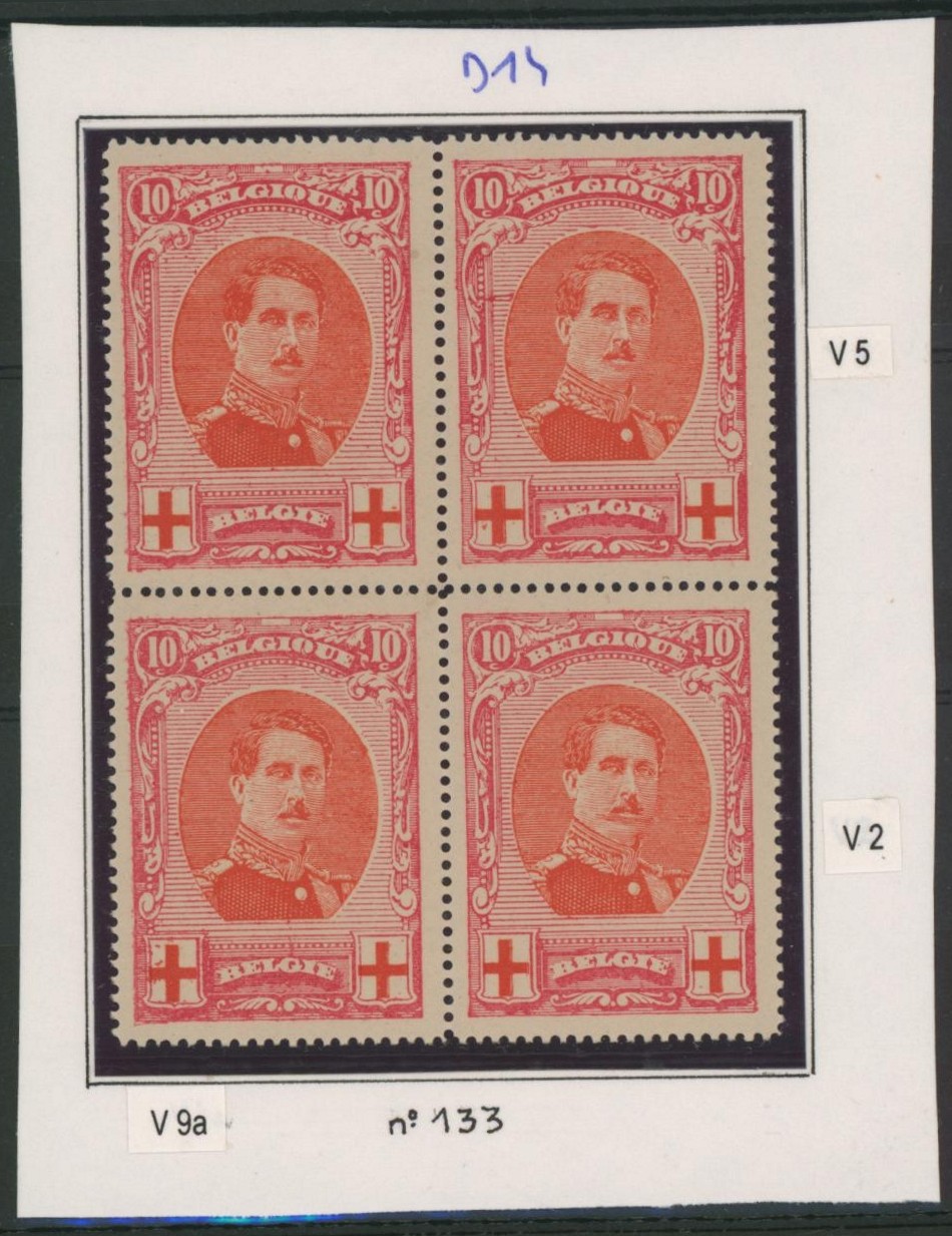 Croix-rouge - n°133 en bloc de 4** (MNH) + variétés (V2 balafre + V5 griffe de couleur dans la volute)