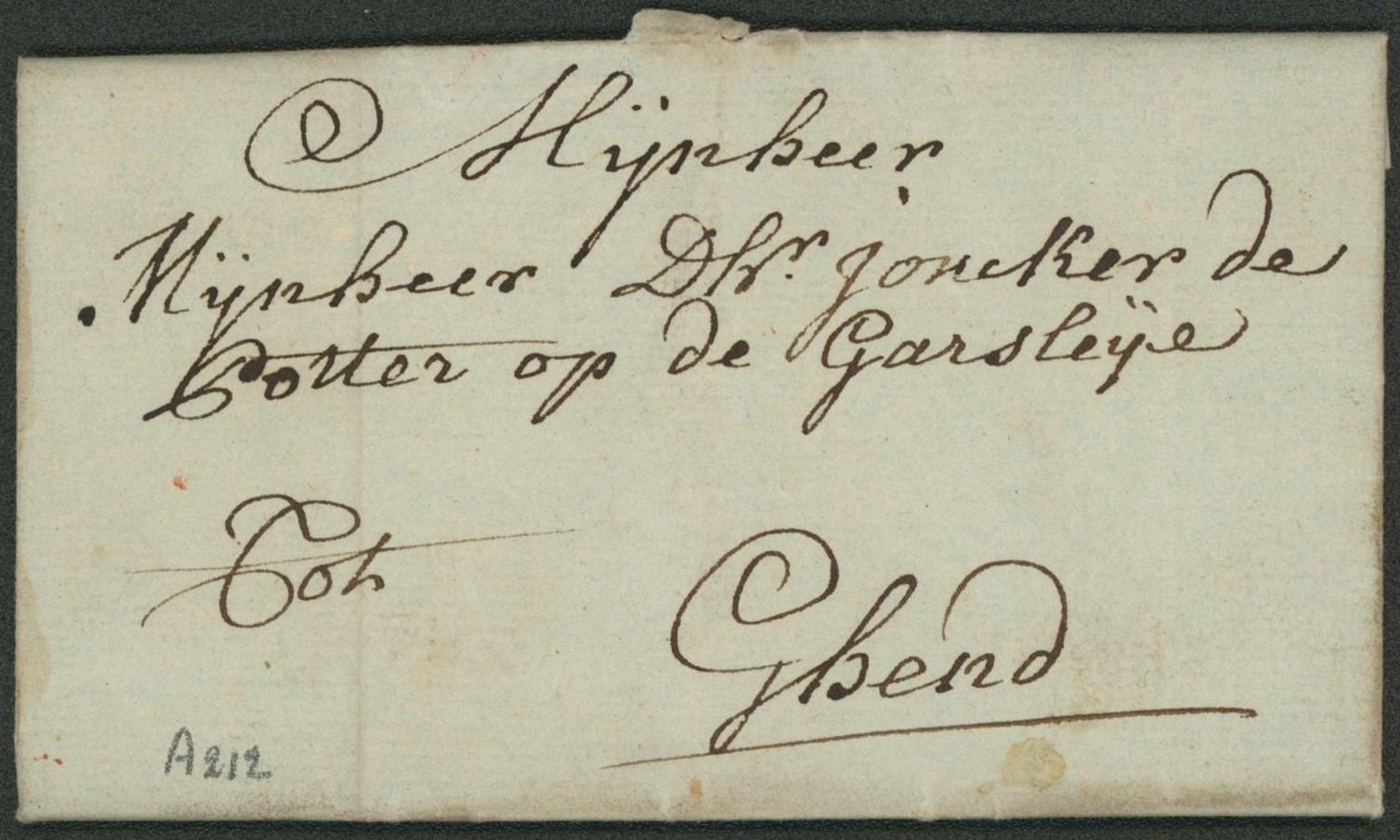 LAC datée de St-Eloois-Vijve (Vive-St-Eloi 21 octobre 1780) sans marque de départ, transporter par messager > Gand, Gend. 