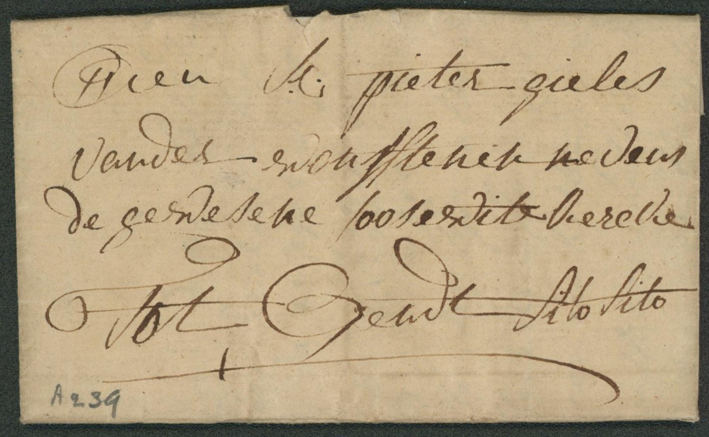 LAC datée de Elsegem sans port ni marque de départ, inscription "Sito Sito" (transporter via messager) > Gand, Gent"