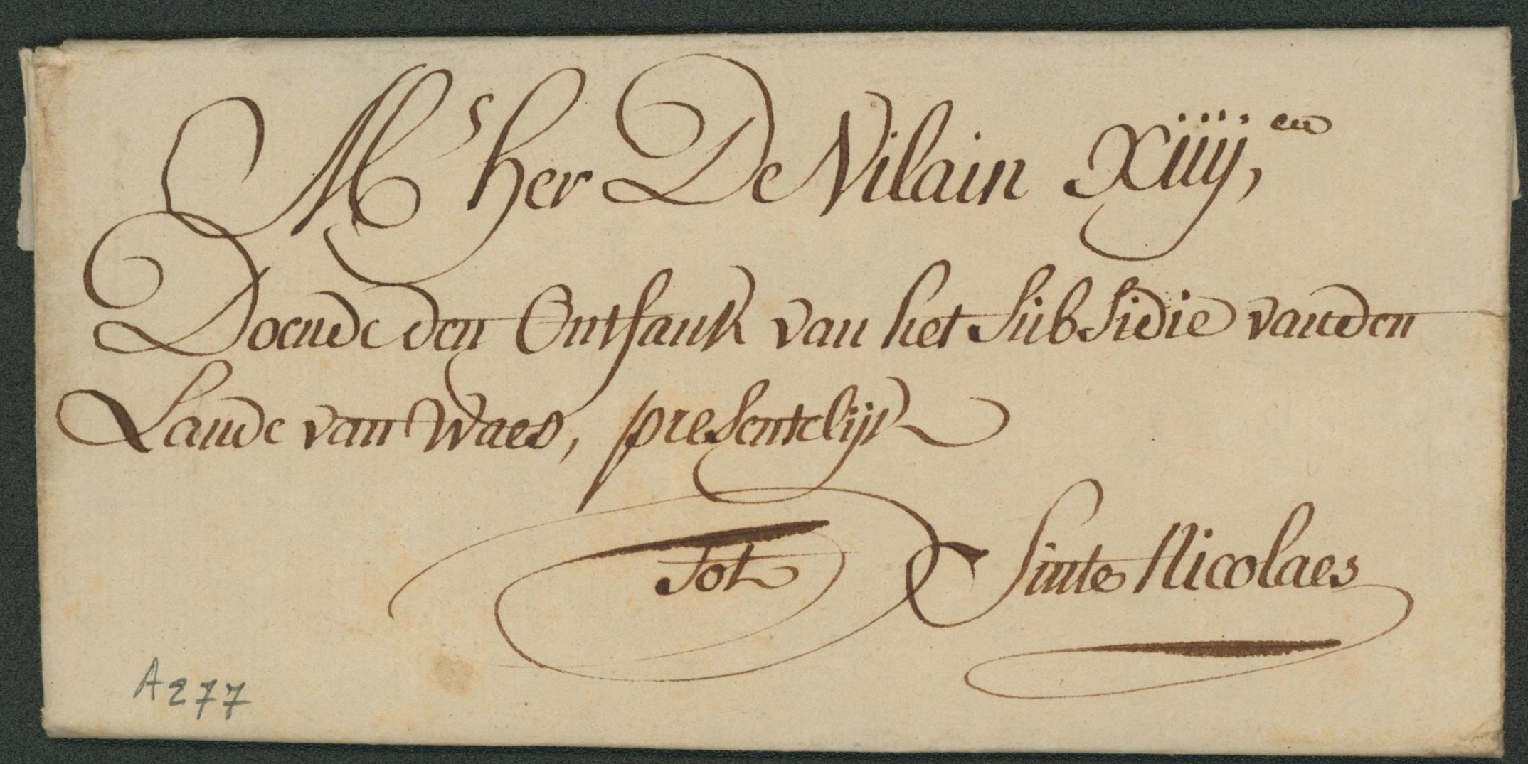 LAC datee de St-Gillis (Waes 20 Novembre 1790) par porteur (messager) > Vilain XIII, sinte-Nicolas